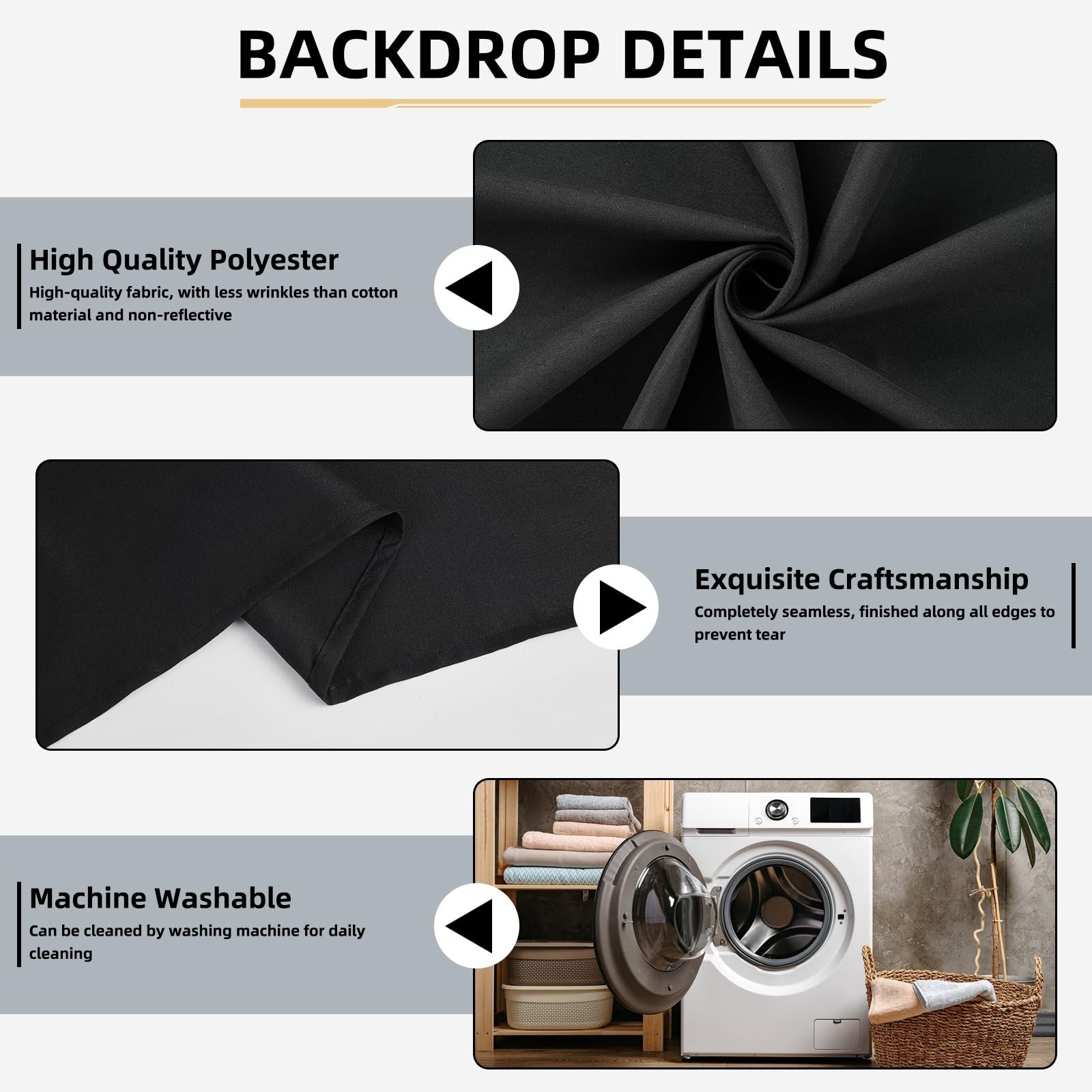10x7FT Black Photography Backdrop – Studio Curtain for Portraits, Events & Video