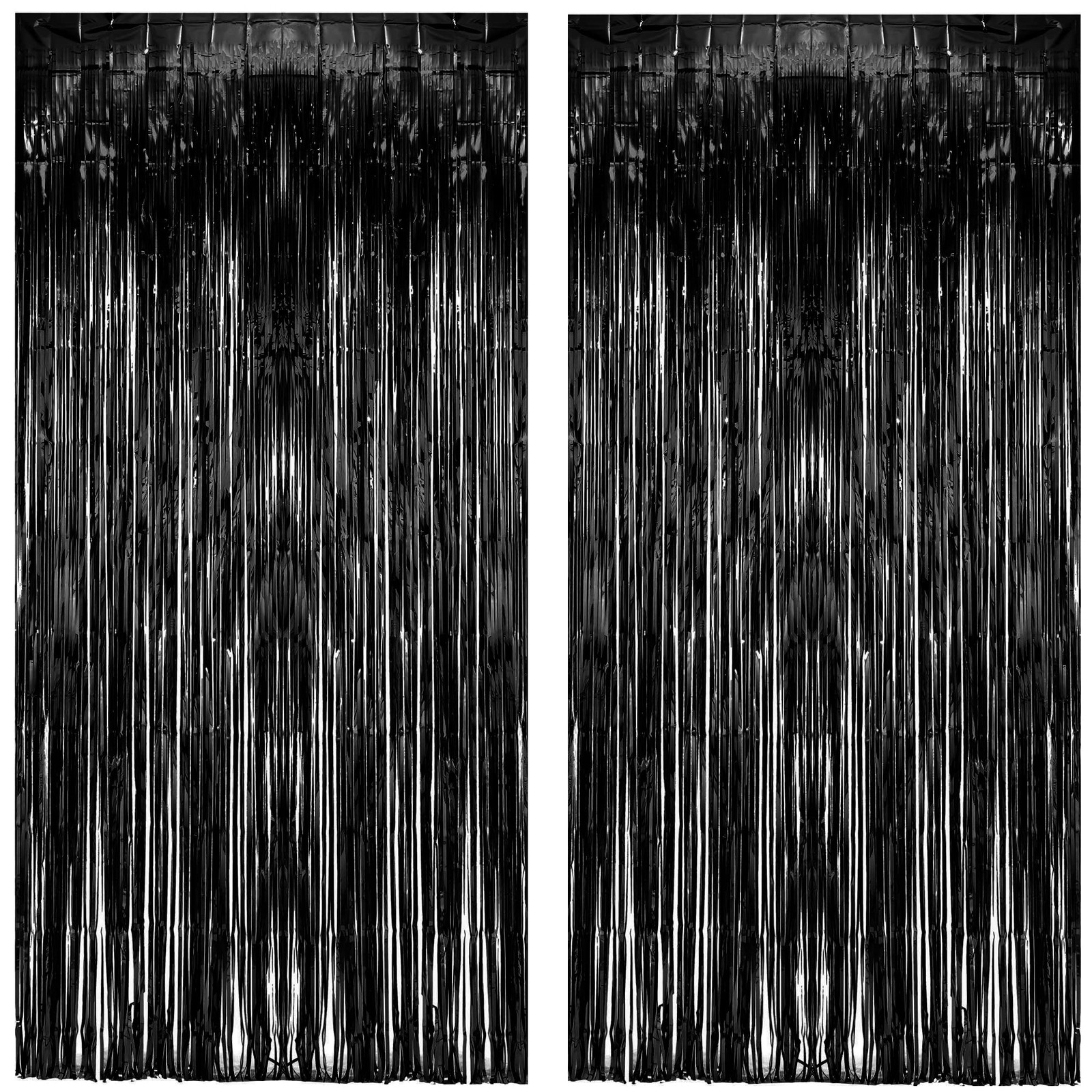 2 PCS Black Tinsel Backdrop Curtain Party Streamers Halloween Decorations