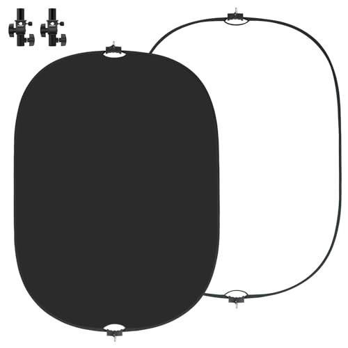 5×6.6ft Black/White 2-in-1 Photography Backdrop, Collapsible with Carry Case & H