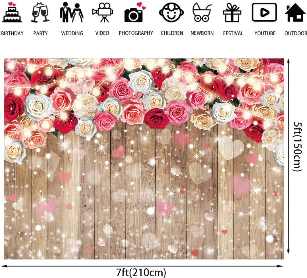 Rustic Floral Brown Wooden Wall Backdrop Wall for Women Family Photography Ba…