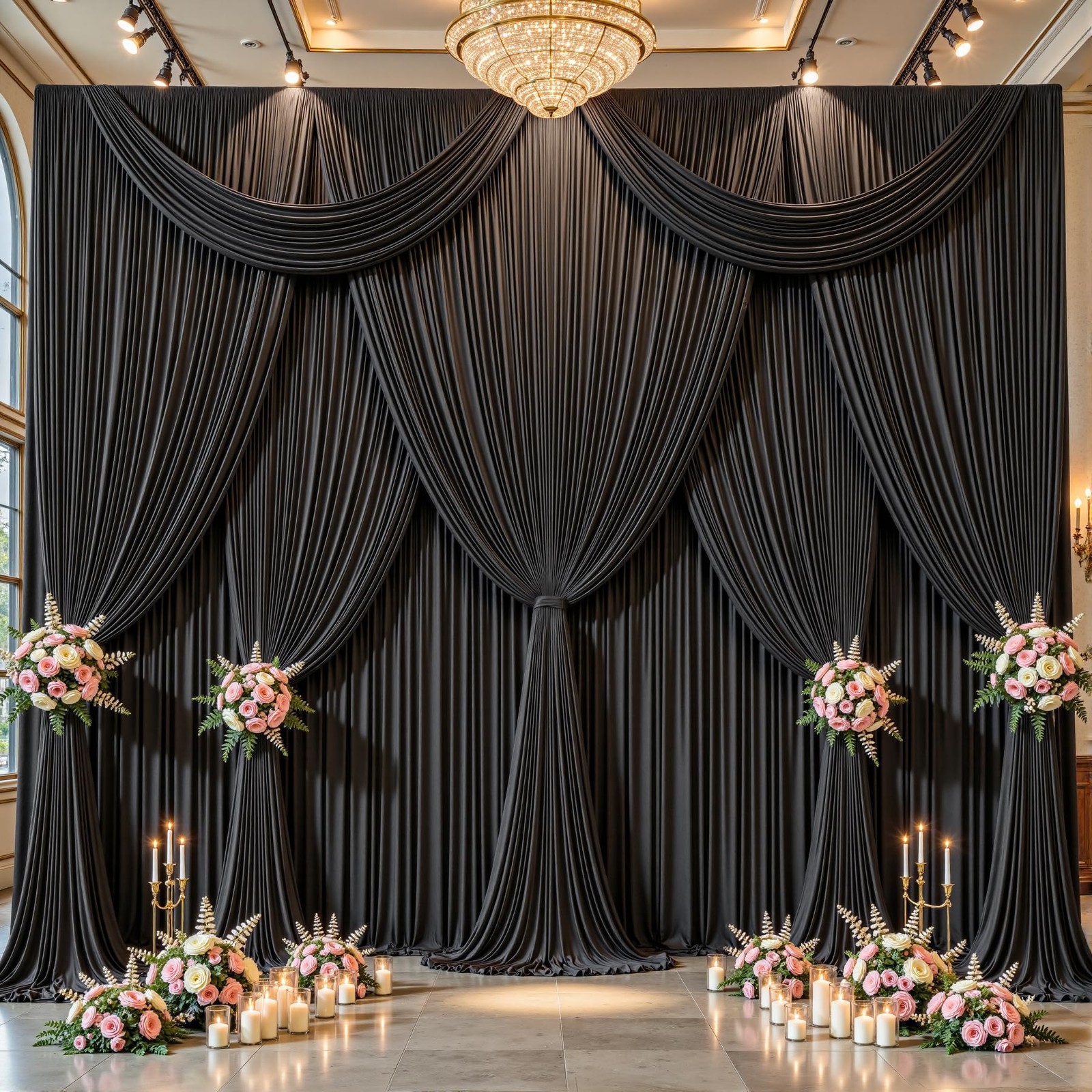 10 Panels Black Backdrop Curtains – Wrinkle Free W4′ x H10′(10 panels),