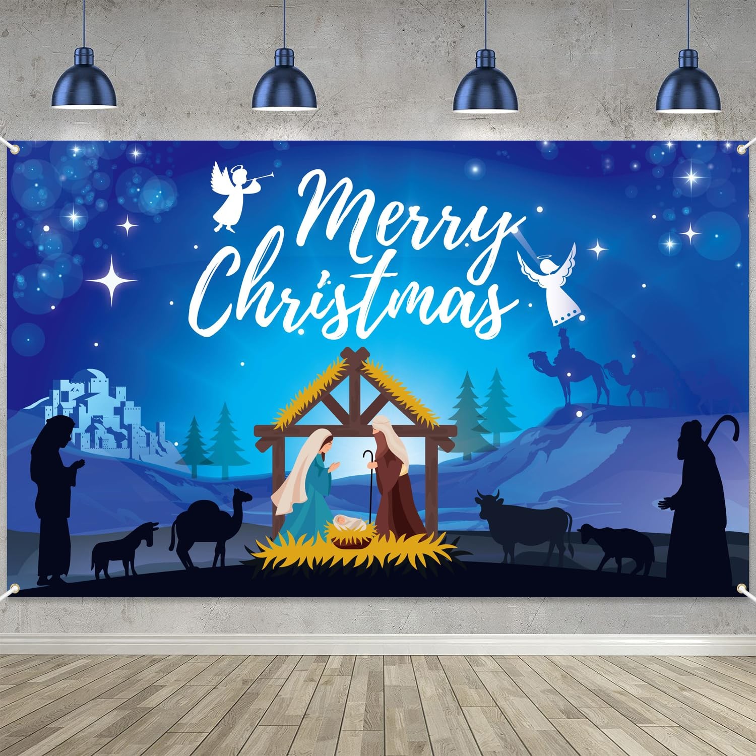 Blue Large Holy Jesus Nativity Backdrop Sign – Religious Christmas Banner for…