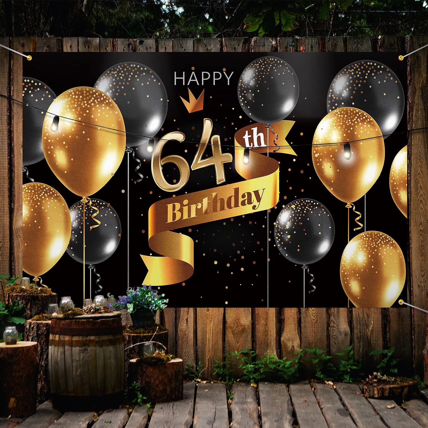 Happy 64th Birthday Backdrop Banner – 64 Birthday Party Decorations Supplies …