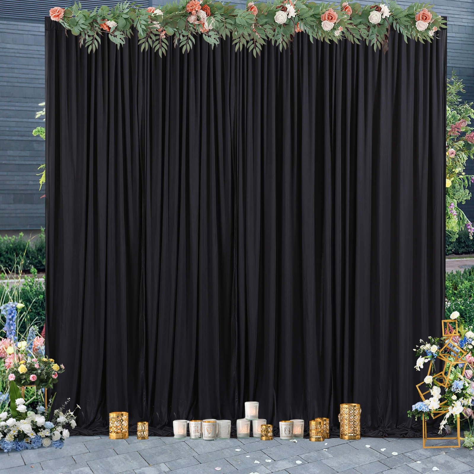 8x10FT Black Backdrop Curtains Wrinkle Free Polyester Photography 2 Panels