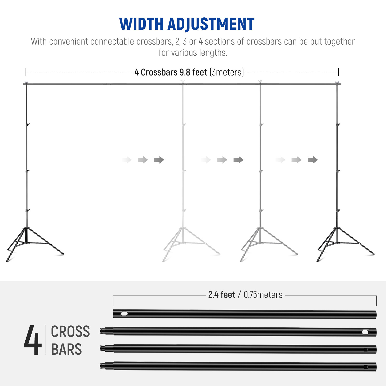 NEEWER 8.5x10ft Adjustable Backdrop Stand Kit with 4 Crossbars, 6 Spring Clamps
