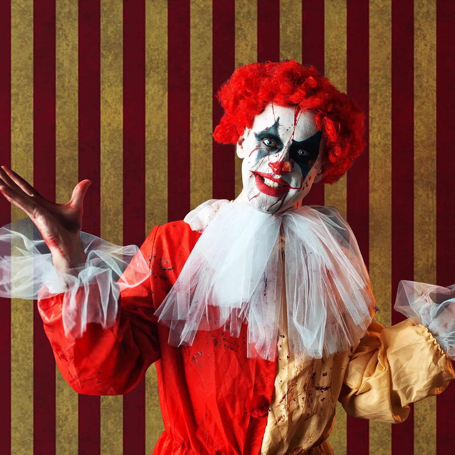 2 Pieces Halloween Creepy Carnival Backdrop for Horrible Bloody Circus Tent Evil