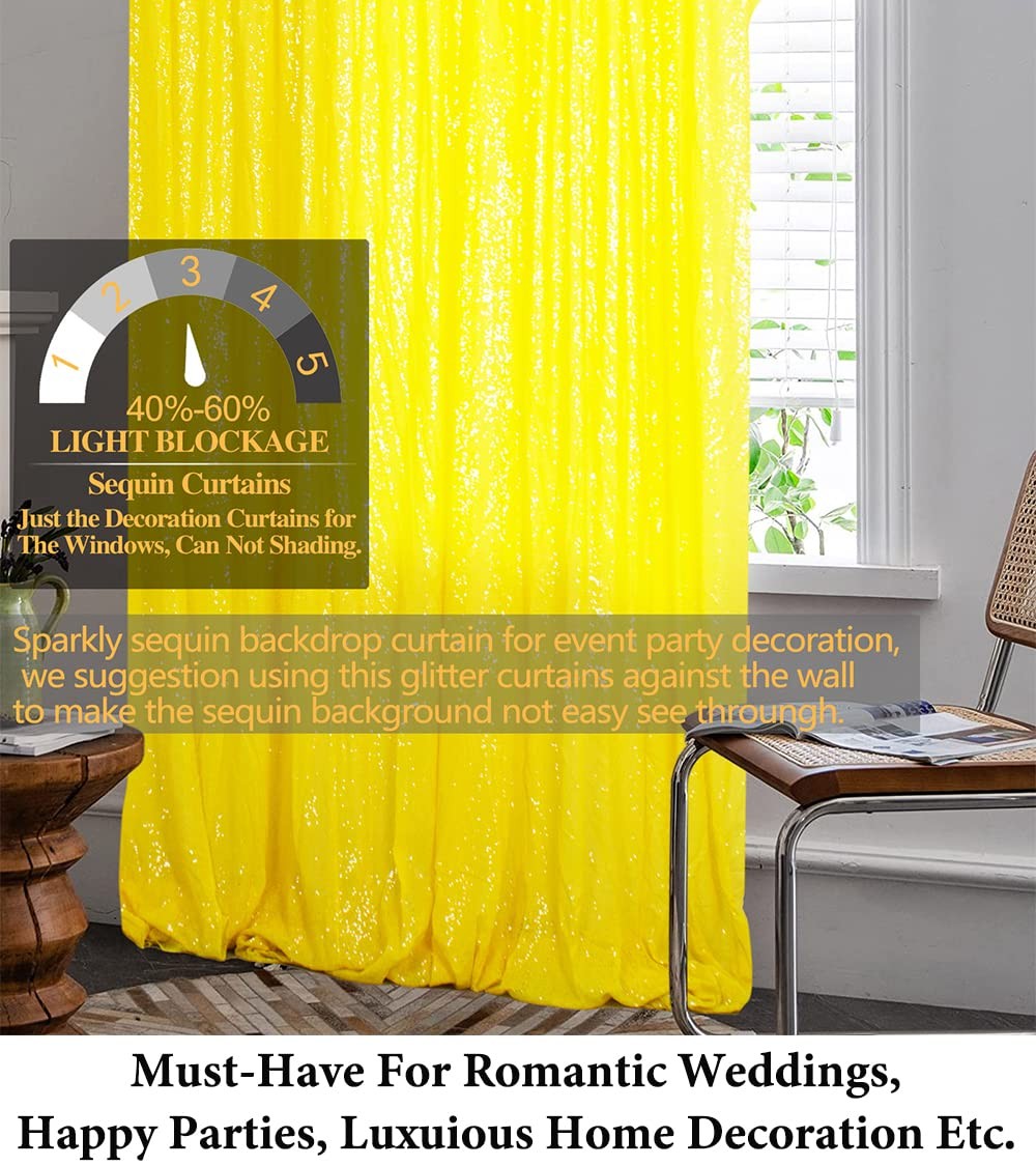 2 Panels 2×8 FT Yellow Sequin Curtains Photography Backdrop Prom Party Wedding