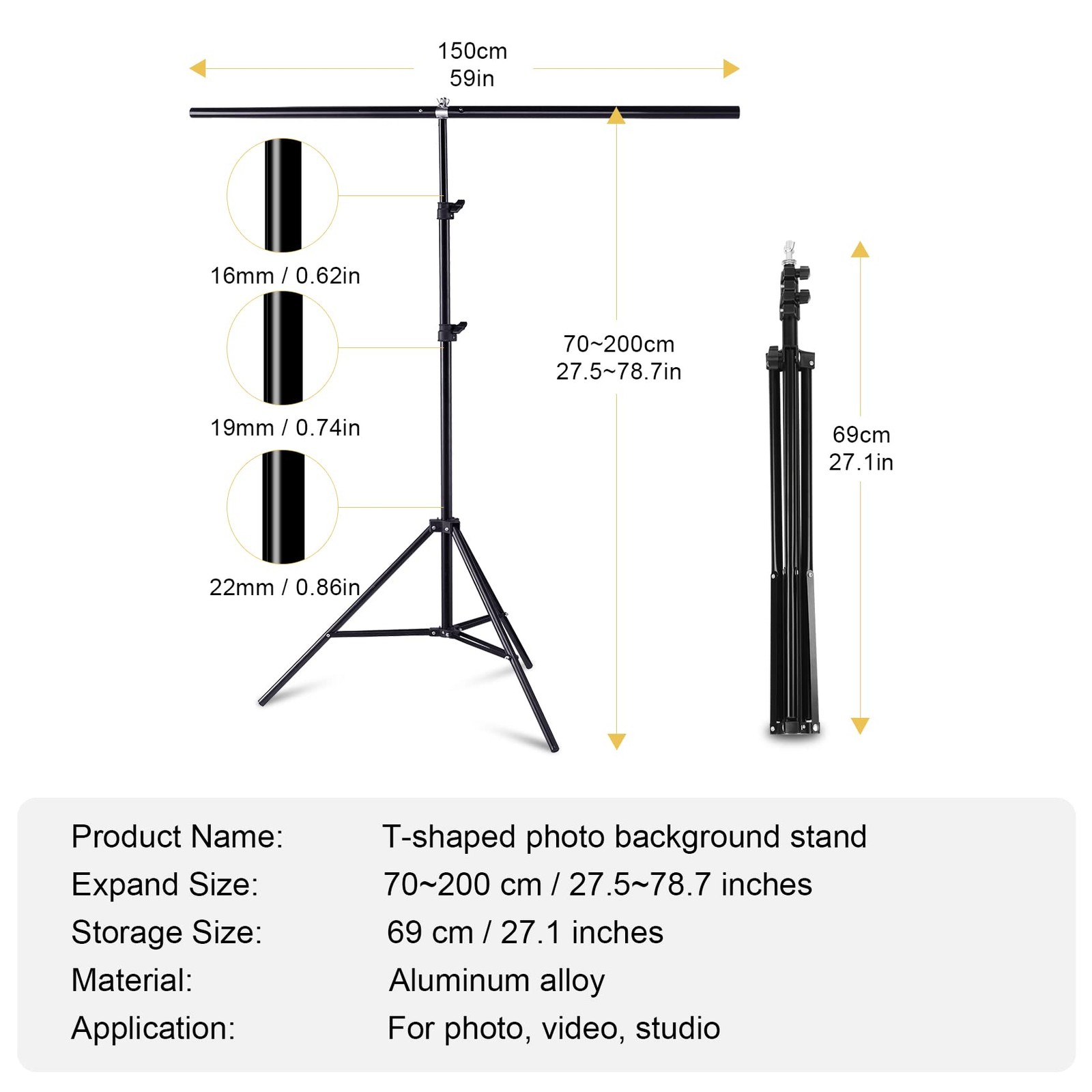 5×6.5ft Adjustable T-Shaped Backdrop Stand Carry Bag 4 Heavy Duty Clamps Kit