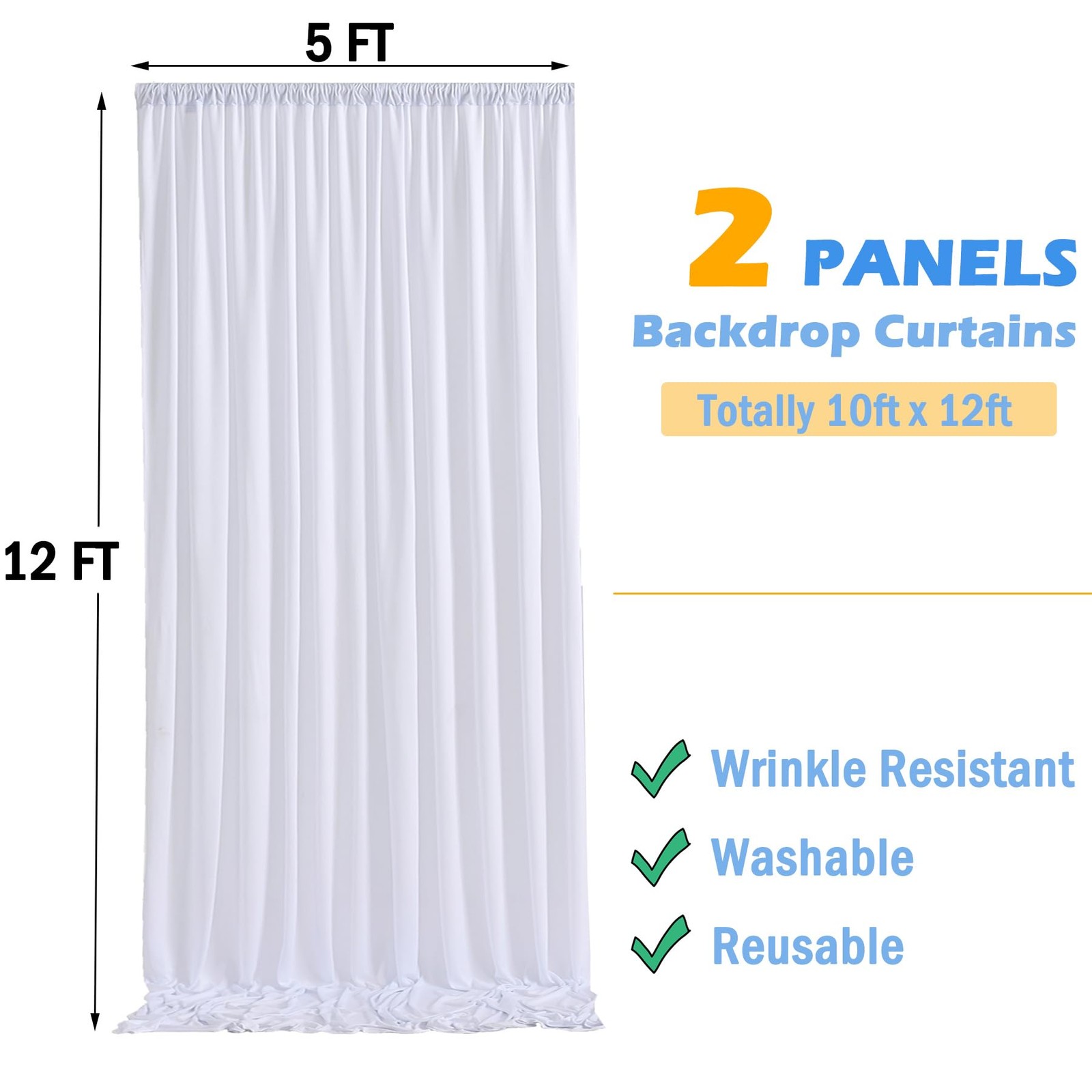 12ft x 10ft White Backdrop Curtains for Parties, Free 2 Panels Photo Backdrop…