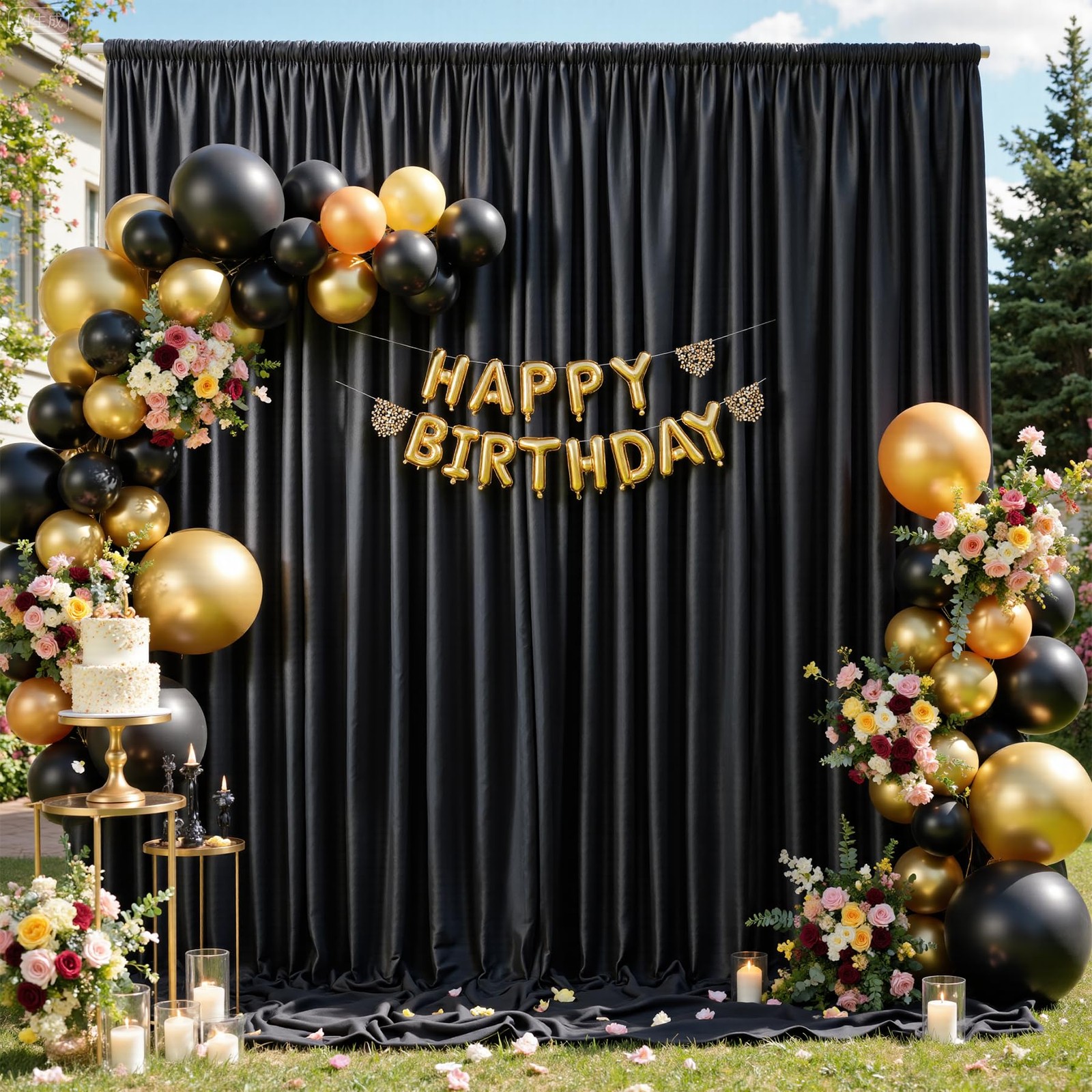 20x10FT Black Backdrop Curtains 4 Panels 5x10FT Polyester Photo Background