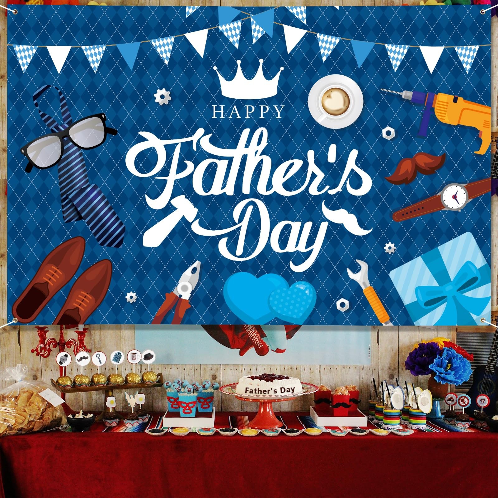 Large Fathers Day Banner Decorations 72″ x 48″ Happy Father’s Day Backdrop Blue