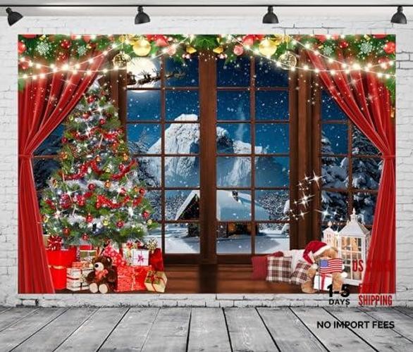 Black 7x5FT Black Window Backdrop for Christmas Trees & Santa