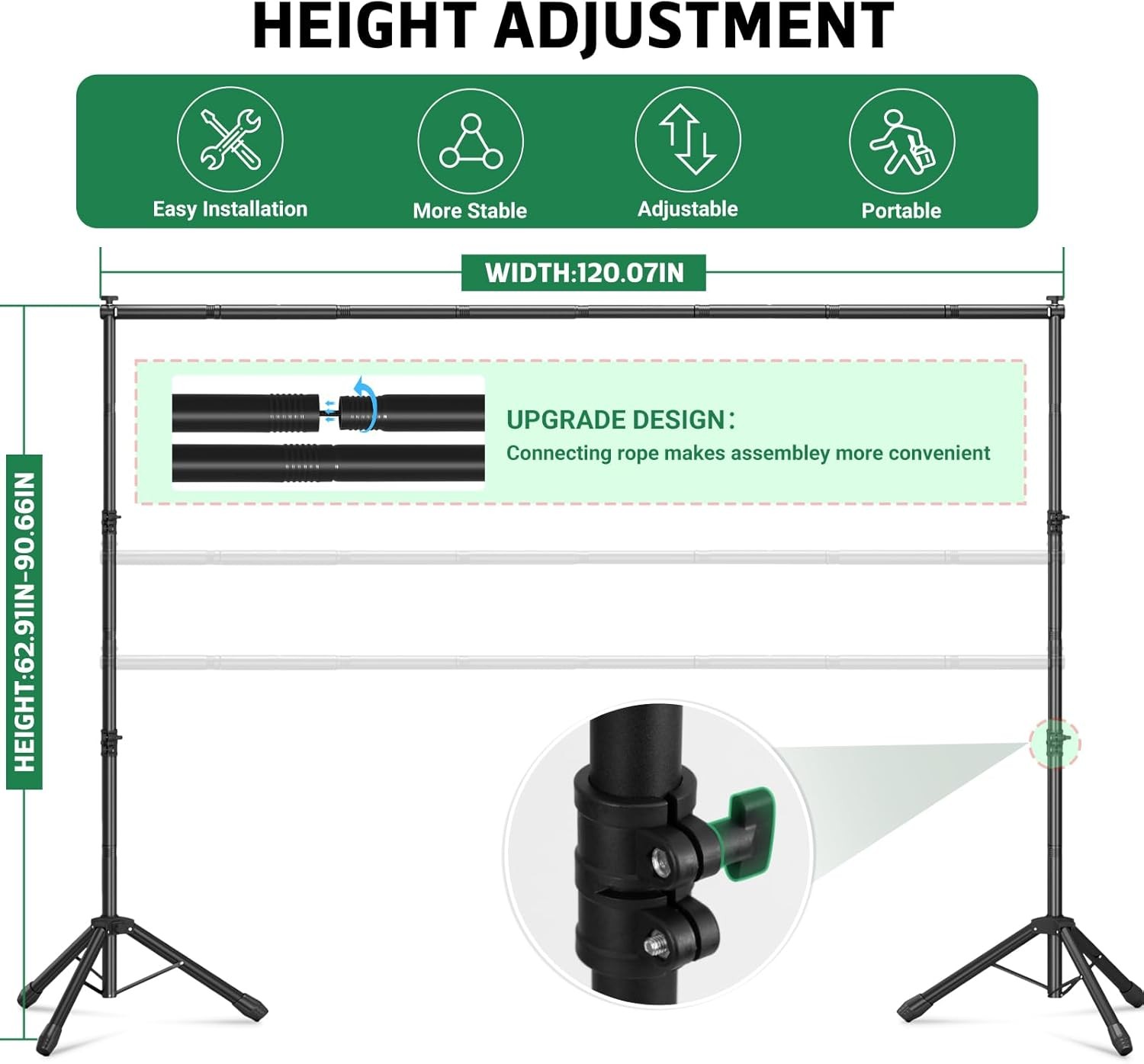 3-in-1 Portable Backdrop Stand Adjustable Background Banner Holder Tripod Metal