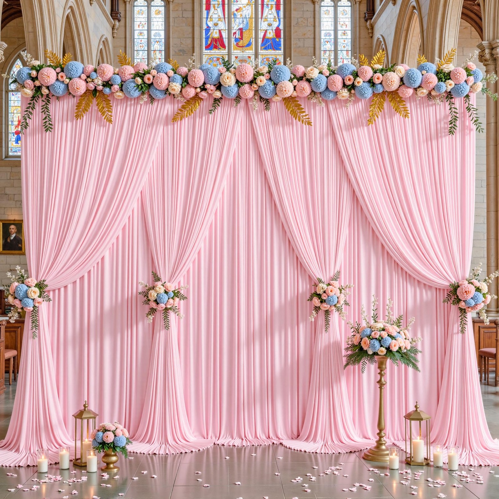 2 PCS 5×10 FT Baby Pink Wrinkle Free Polyester Backdrop Curtains Wedding Party