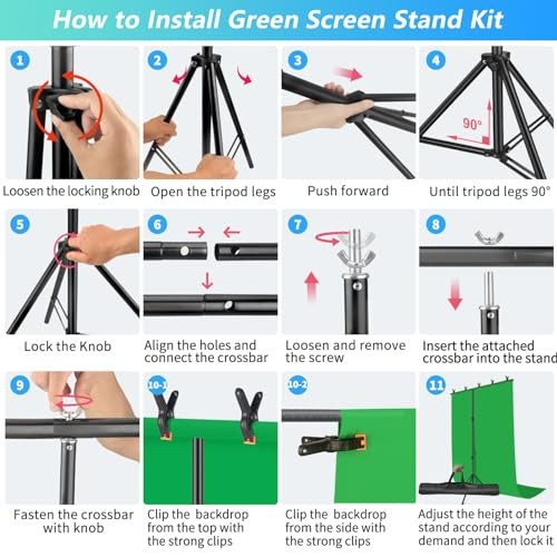 JEBUTU Green Screen Backdrop Kit with Stand, 5X6.5ft 5 x 6.5 Ft,