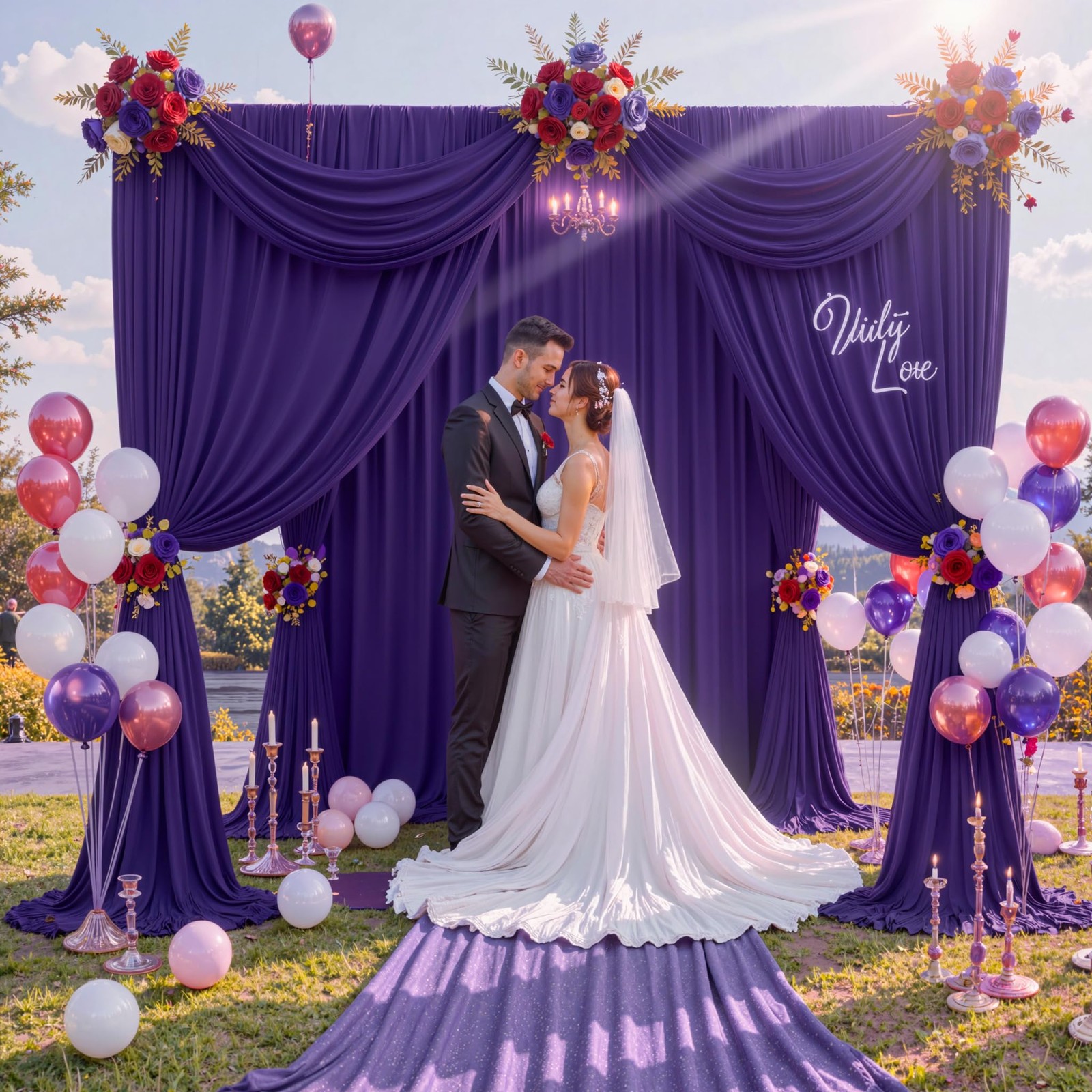 20 ft x 10 ft Purple Backdrop Curtain for Parties, 5ft x 10ft 4 Panels Polyes…