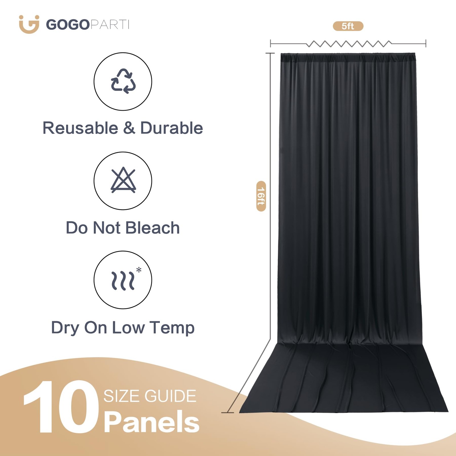 50x16ft Black Backdrop Curtains for Wedding W5′ x H16′(10 panels),