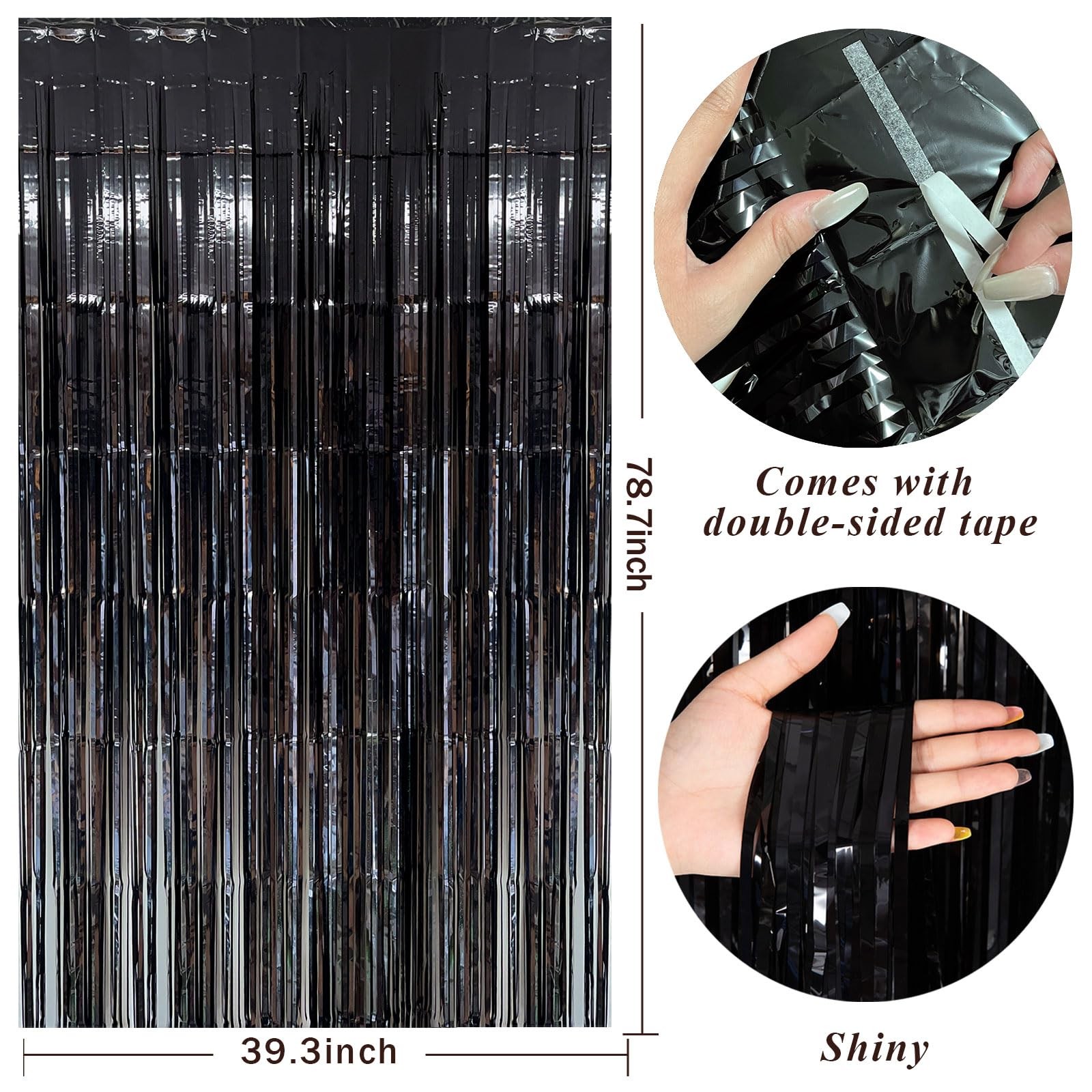 Black Party Streamers Foil Fringe Backdrop Curtains Tinsel Streamers Birthday…