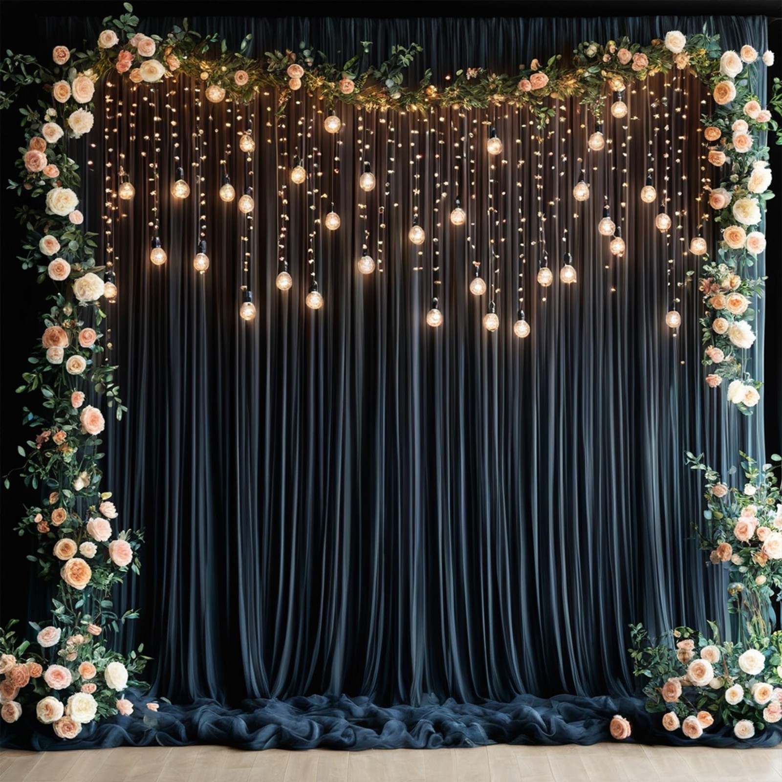 60ftx12ft Wrinkle Free Black Backdrop 5ft(W)x12ft(H)_12 Panels,