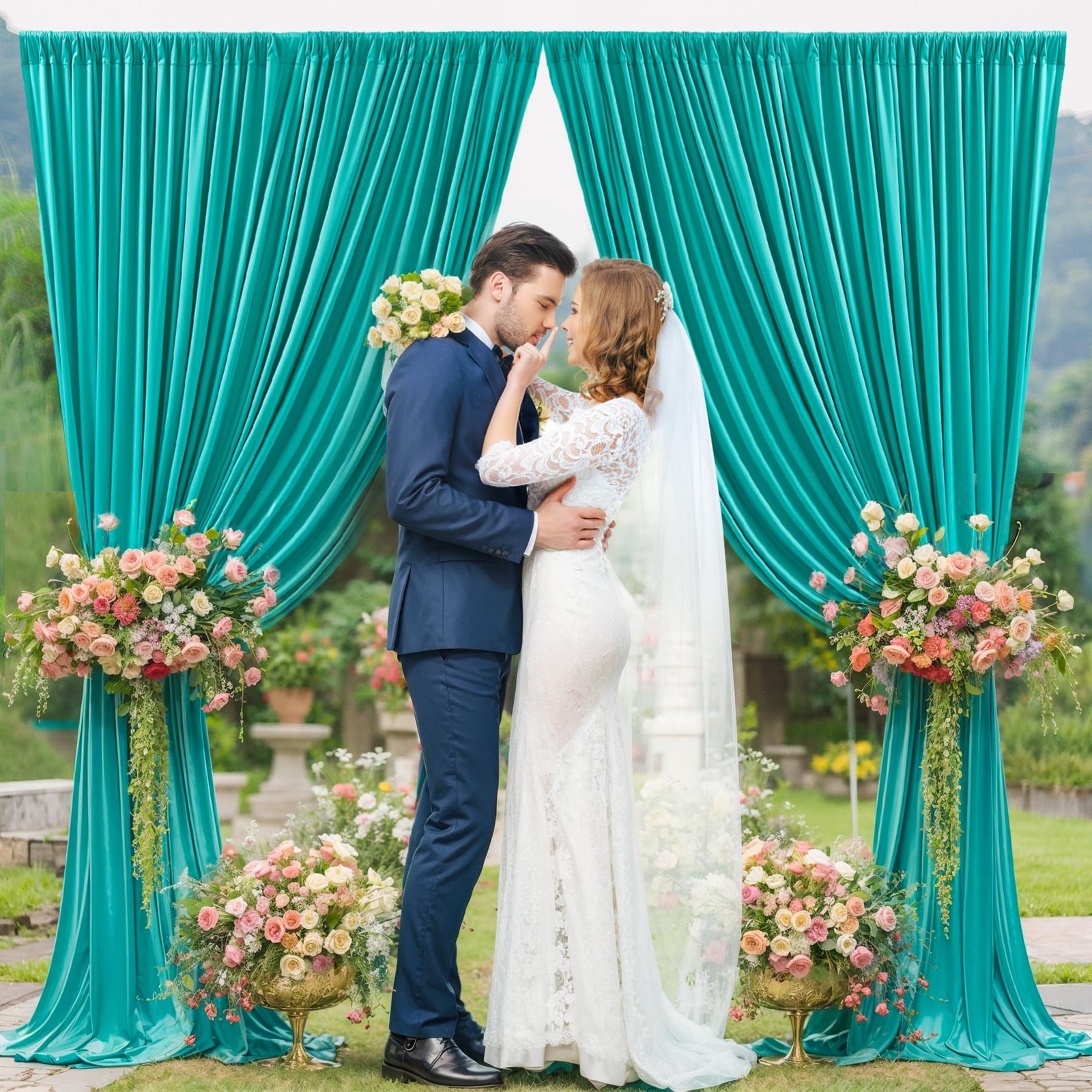 10×10 FT Turquoise Backdrop Curtain Wrinkle Free Drapes 5×10 FT 2 Panels