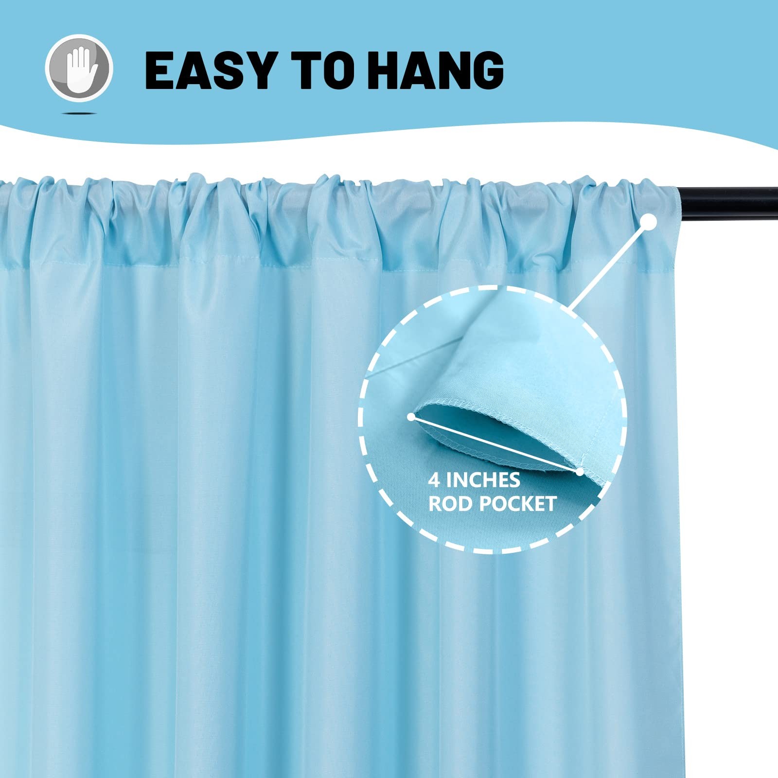10ft x 7ft Light Blue Backdrop Curtains for Parties Weddings Stage Baby Showe…