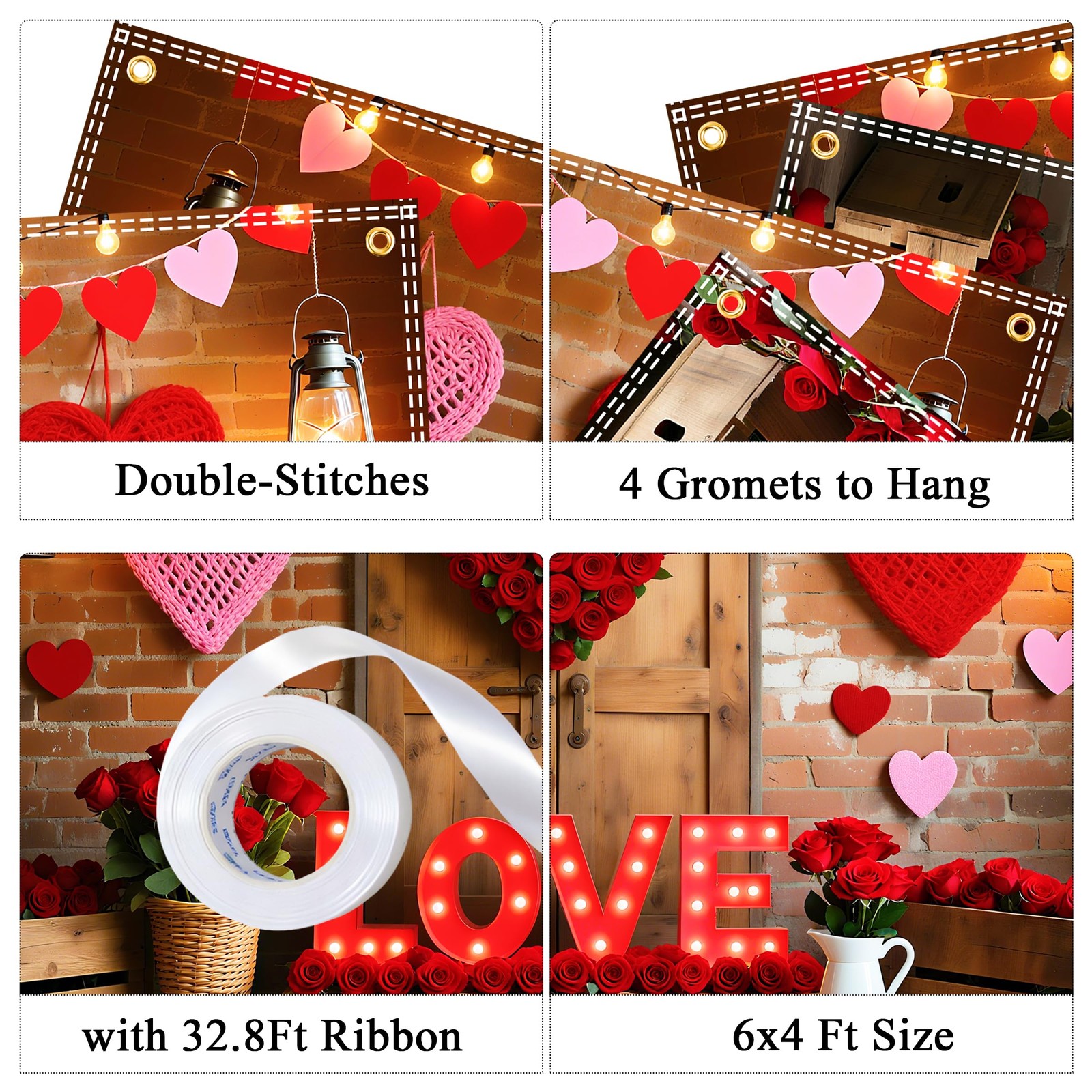 6×4 Feet Valentine’s Day Backdrop Photography Polyester Photo Rustic Wood