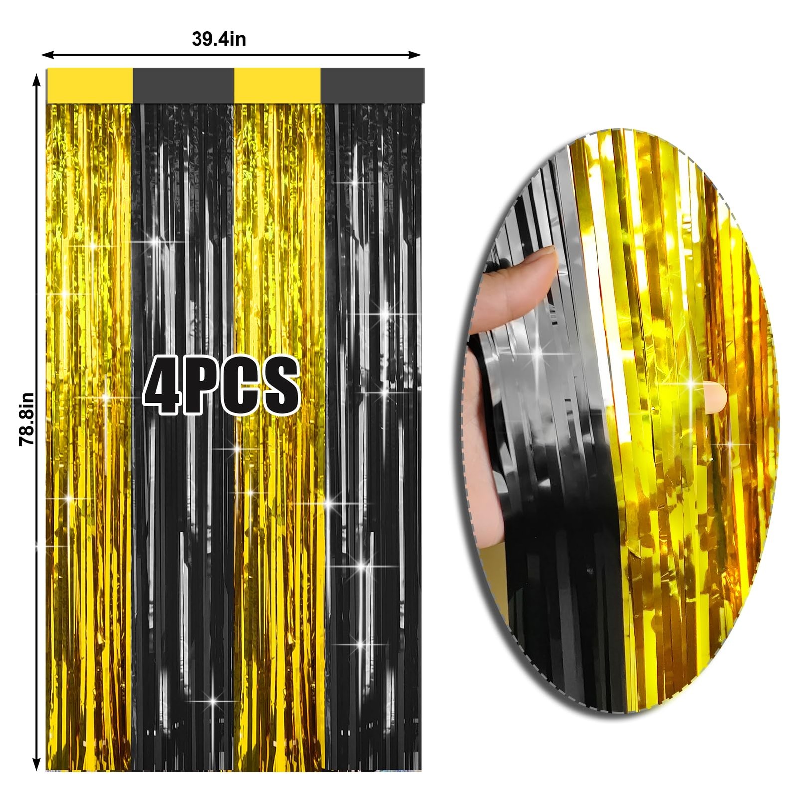 4 Packs Black Gold Foil Fringe Curtain Metallic Tinsel Backdrop 2025 Party