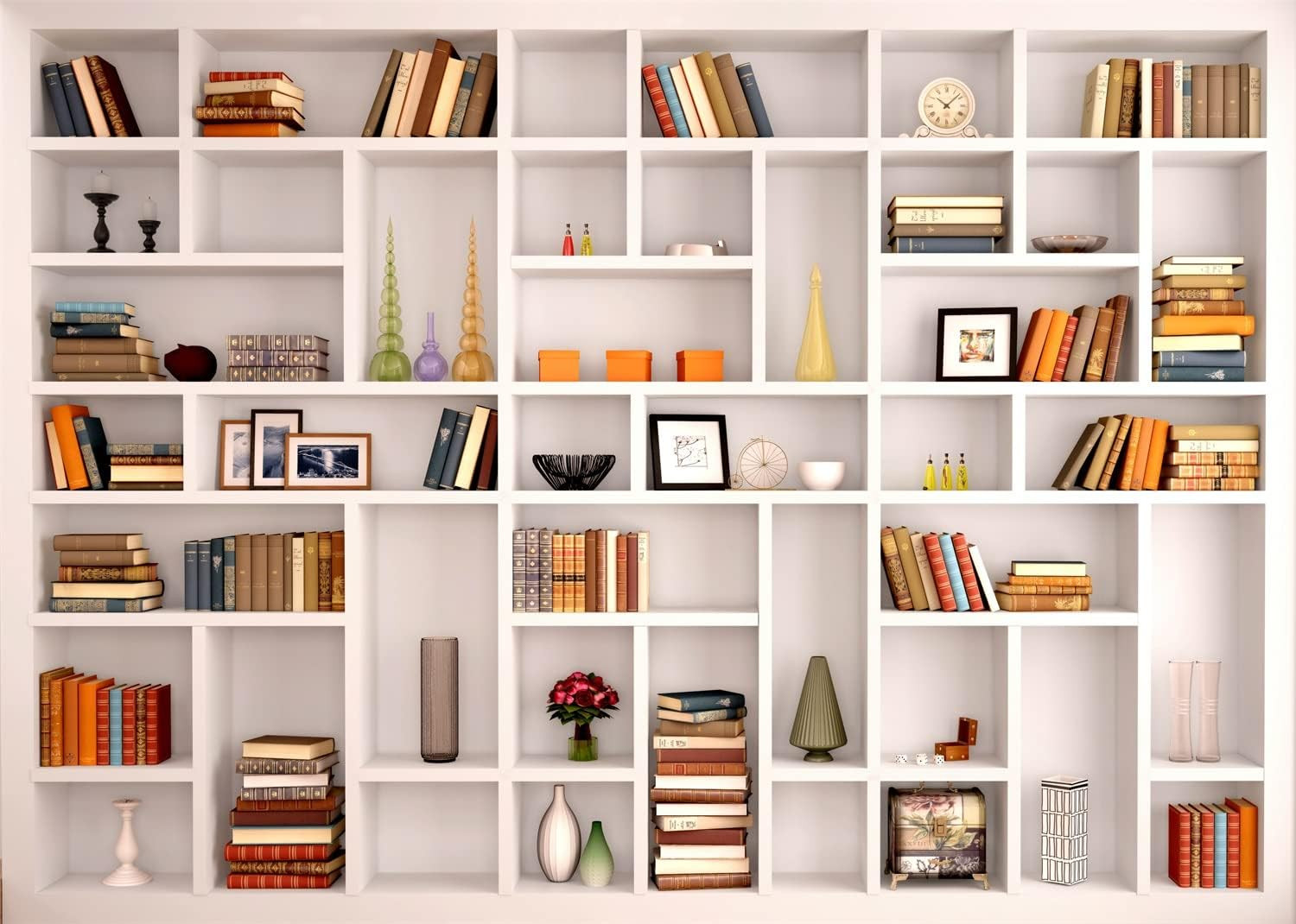 20x10ft White Bookshelf Backdrop for Zoom, Portraits & Graduation Decor