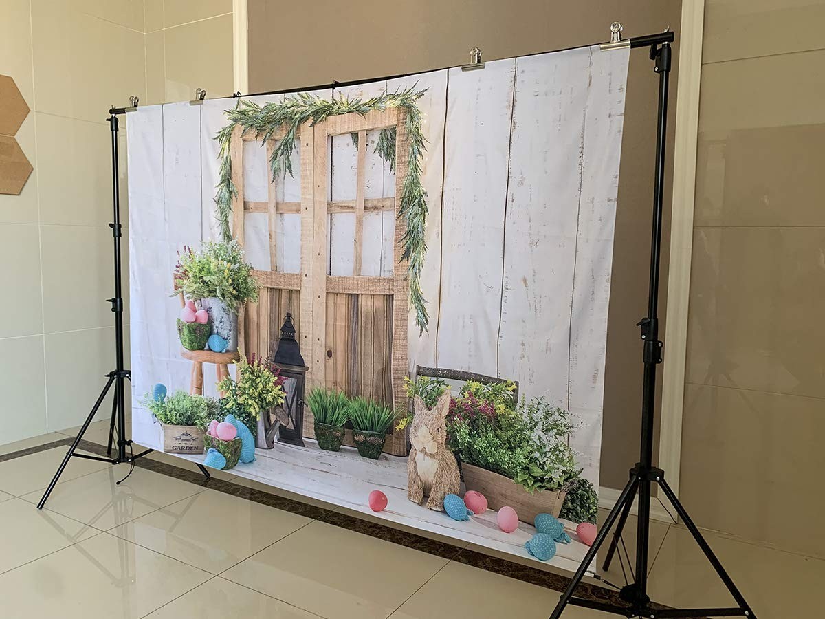Spring Easter Photography Backdrop Wood Barn Eggs Flowers Background 7×5 Ft