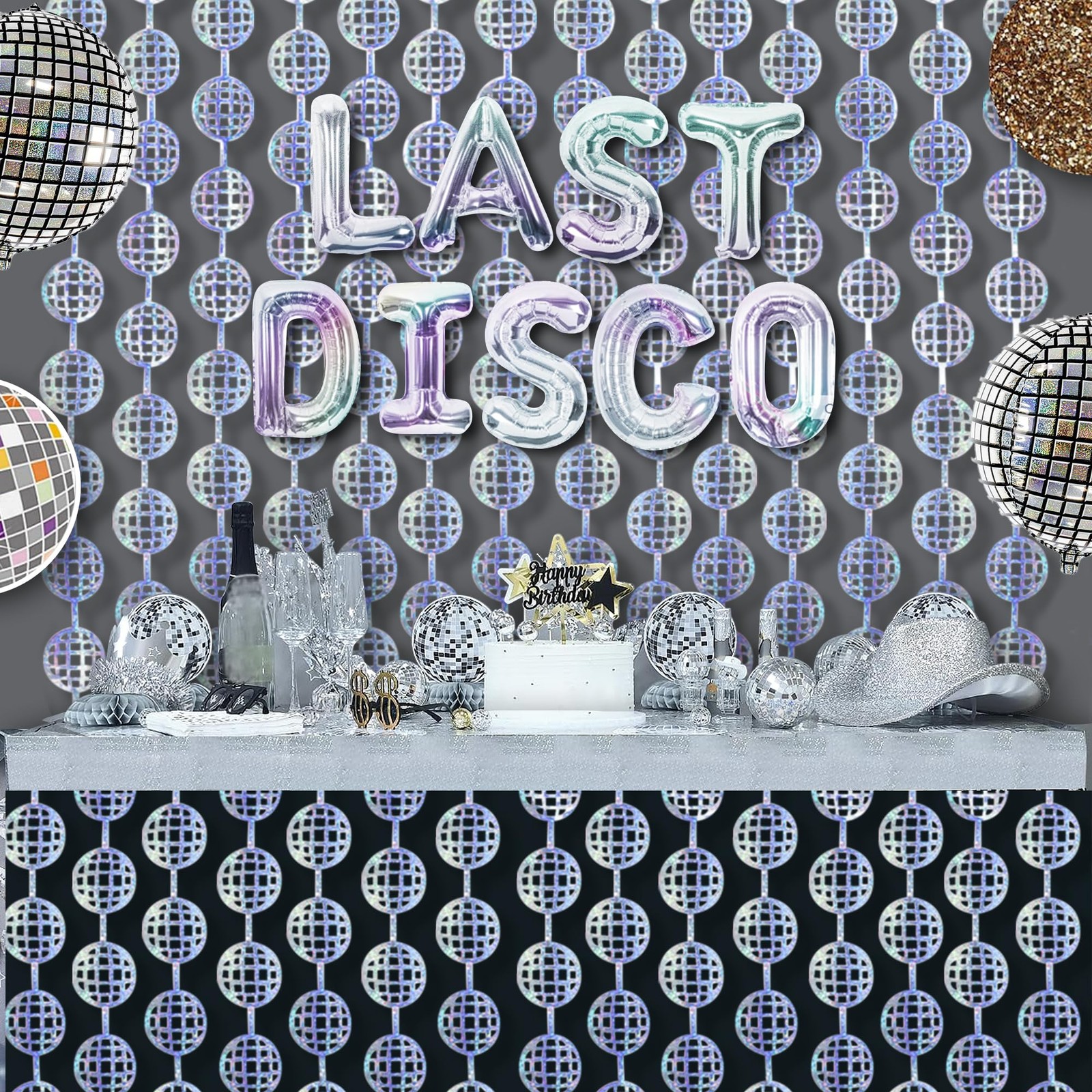 Disco Ball Foil Fringe Curtains 3 Pack Silver Tinsel Backdrop for 70s Party