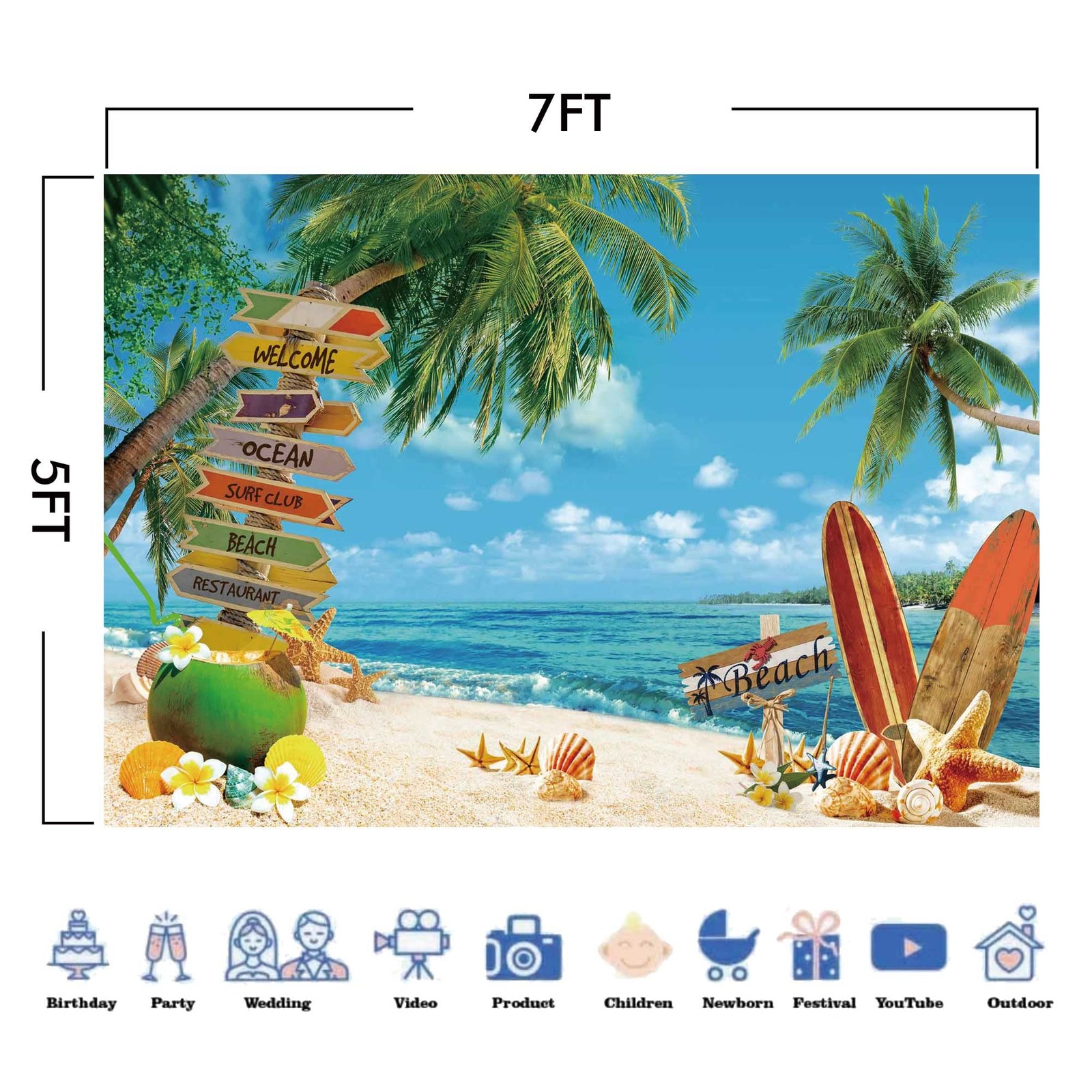 Felortte 7x5ft Polyester Fabric Summer Beach Backdrop Tropical 7’x5′, Blue