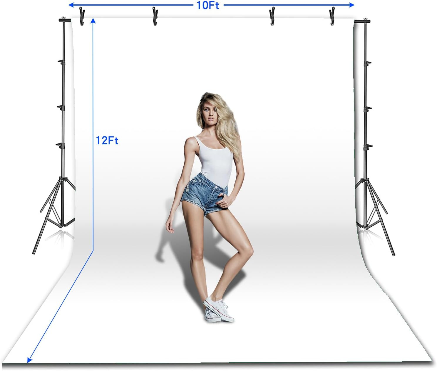 Photo Video Studio 12 X10Ft 100% Muslin White Backdrop with 10 X 8.5Ft Stand Pho