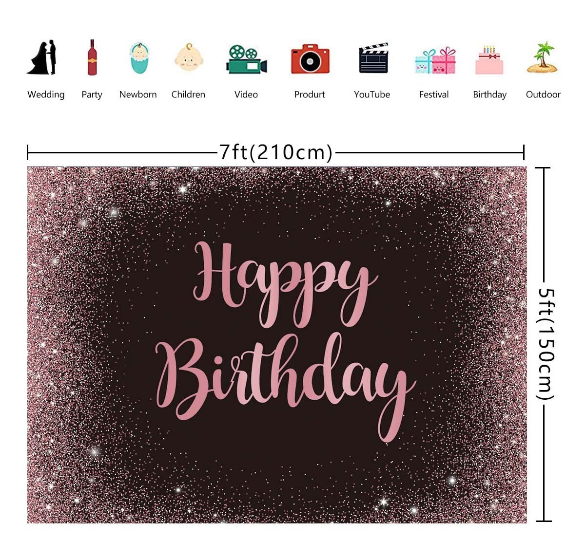 Pink Happy Birthday Backdrop Rose Gold Dot Glitter Sparkle Girl Birthday Phot…