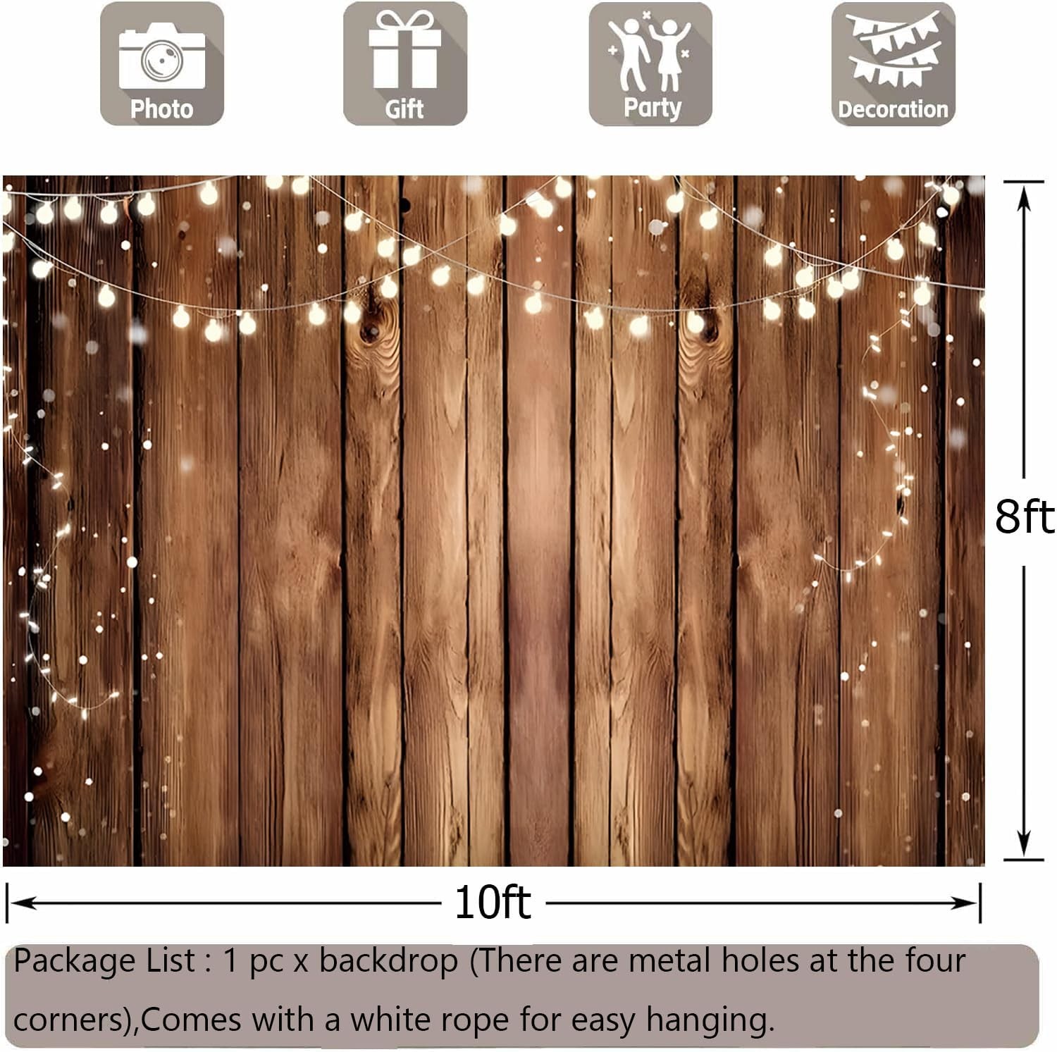 Wood Backdrop 10x8ft Brown Rustic Wooden Photo Background Western Party Count…