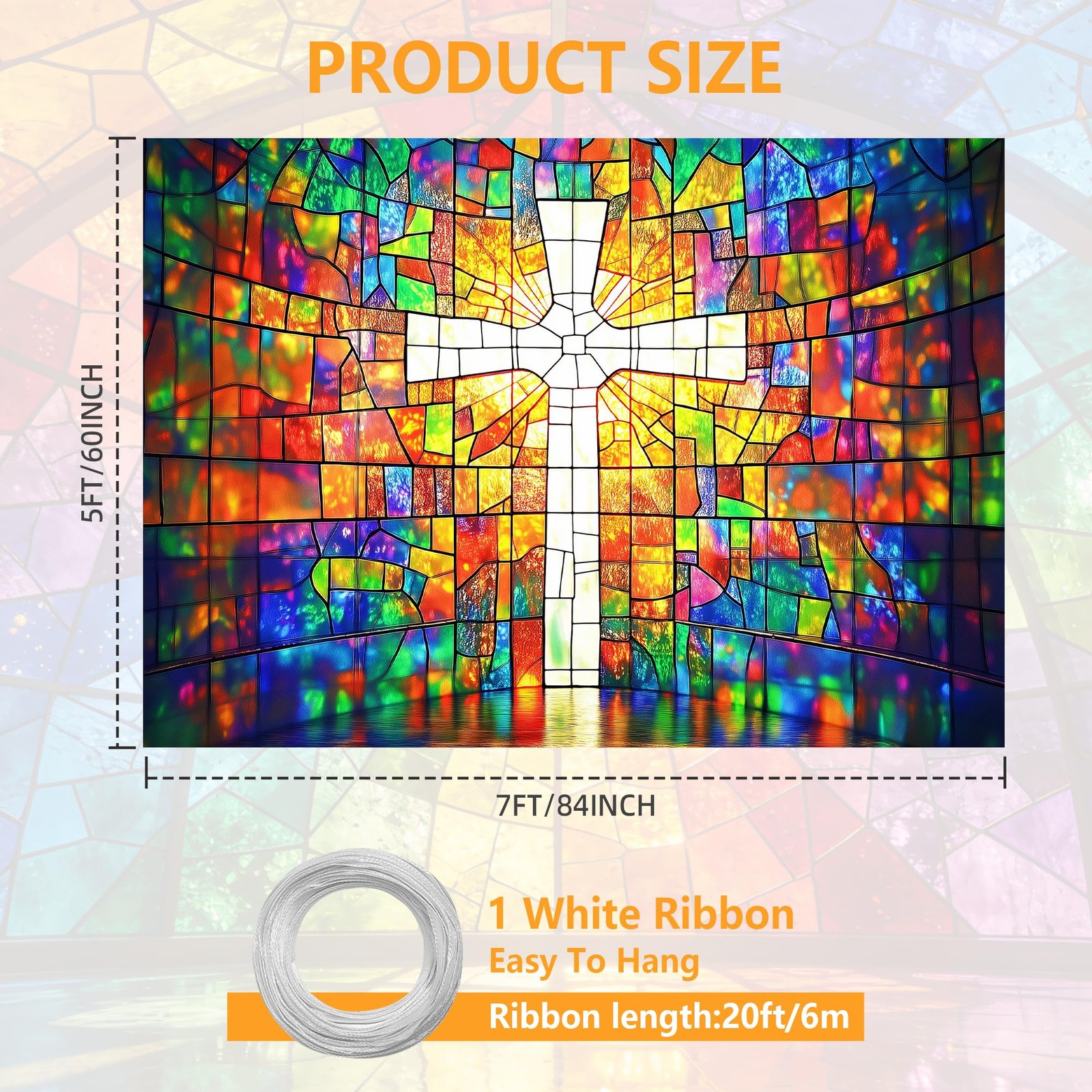 7x5ft Cross Backdrop Church 6m Ribbon Polyester Jesus Christ Decoration
