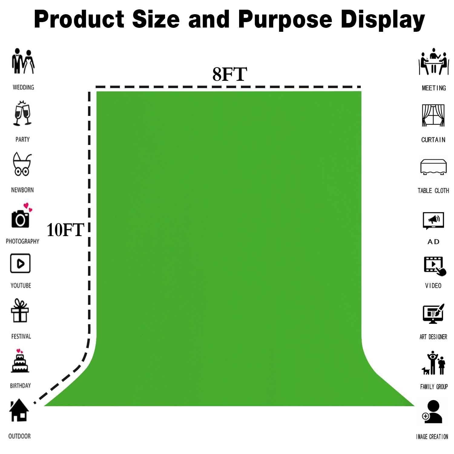 LYLYCTY 8x10FT Green High Density Fabric Screen Backdrop, Solid 8X10ft,