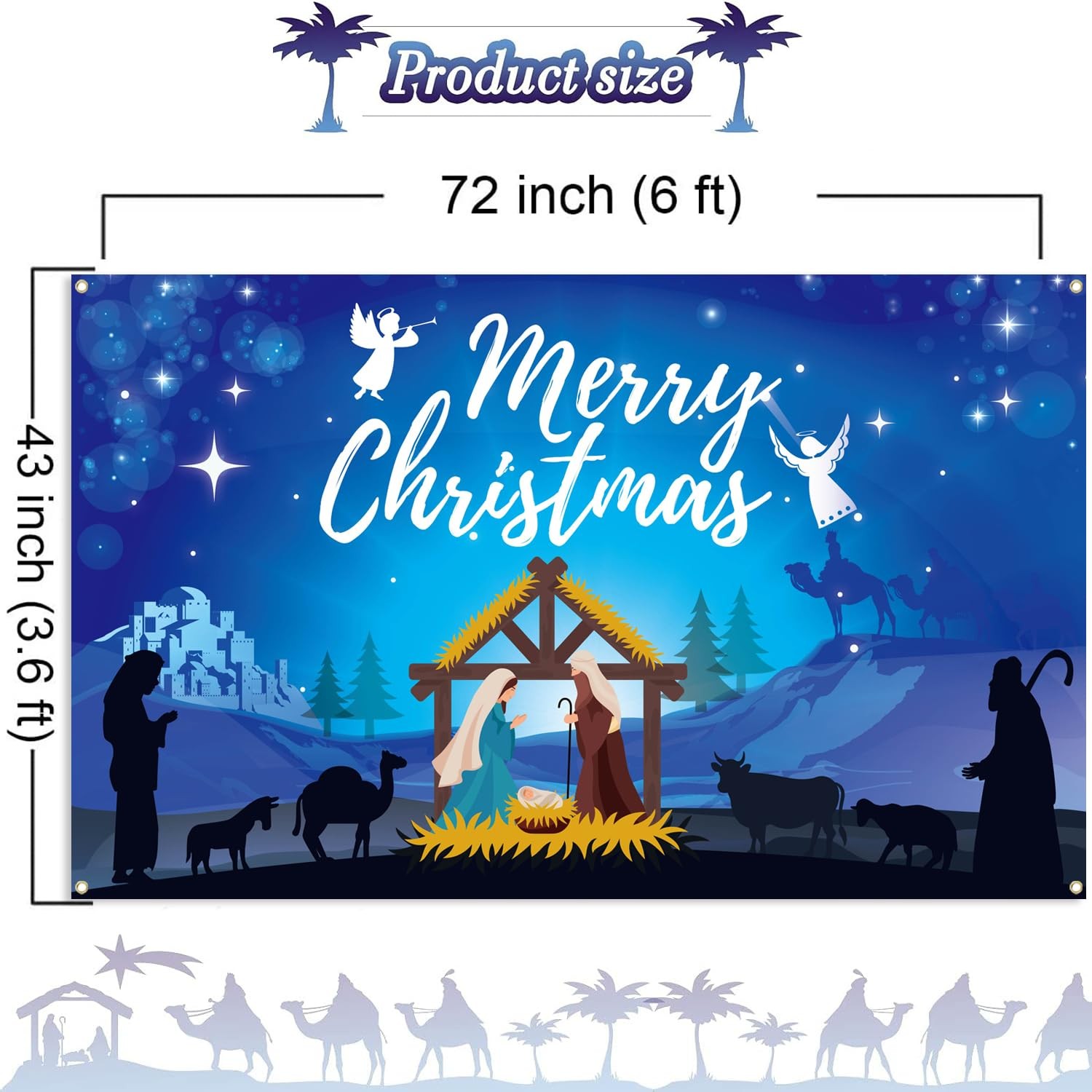 Blue Large Holy Jesus Nativity Backdrop Sign – Religious Christmas Banner for…