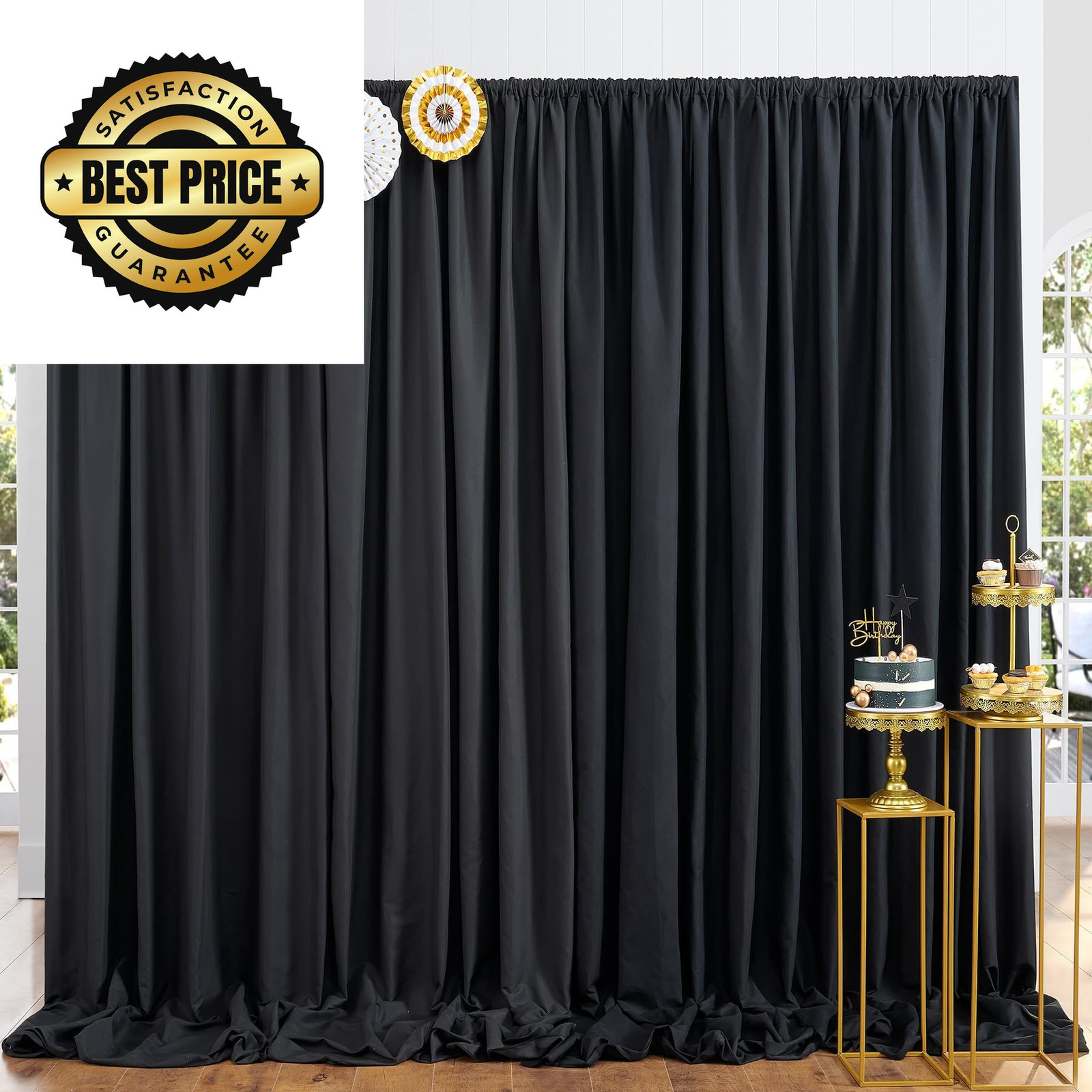 Htper 10×10 ft Black Backdrop Curtain Panels 120″W x 120″L (Pack of 2),