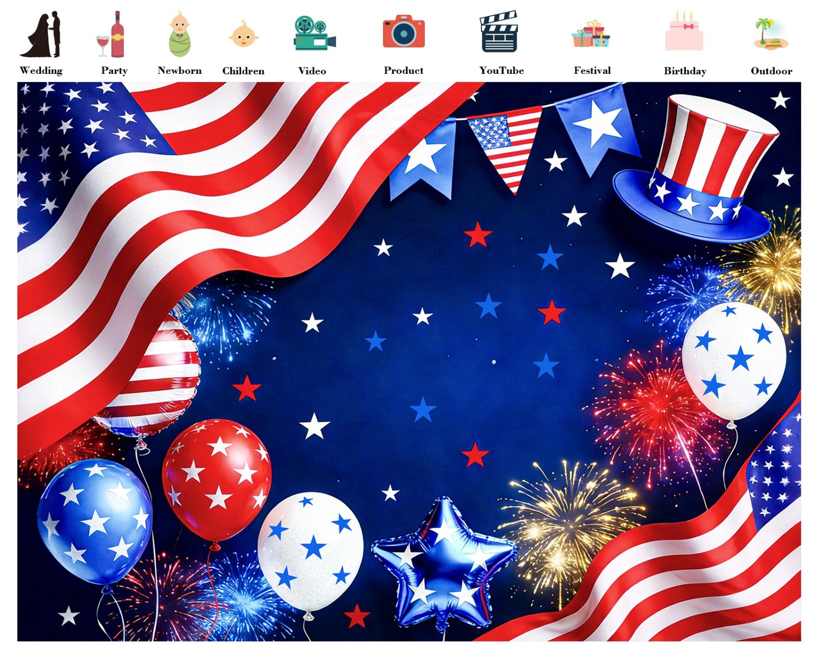 10x8ft 4th of July Patriotic Backdrop National Memorial Day Photo Background