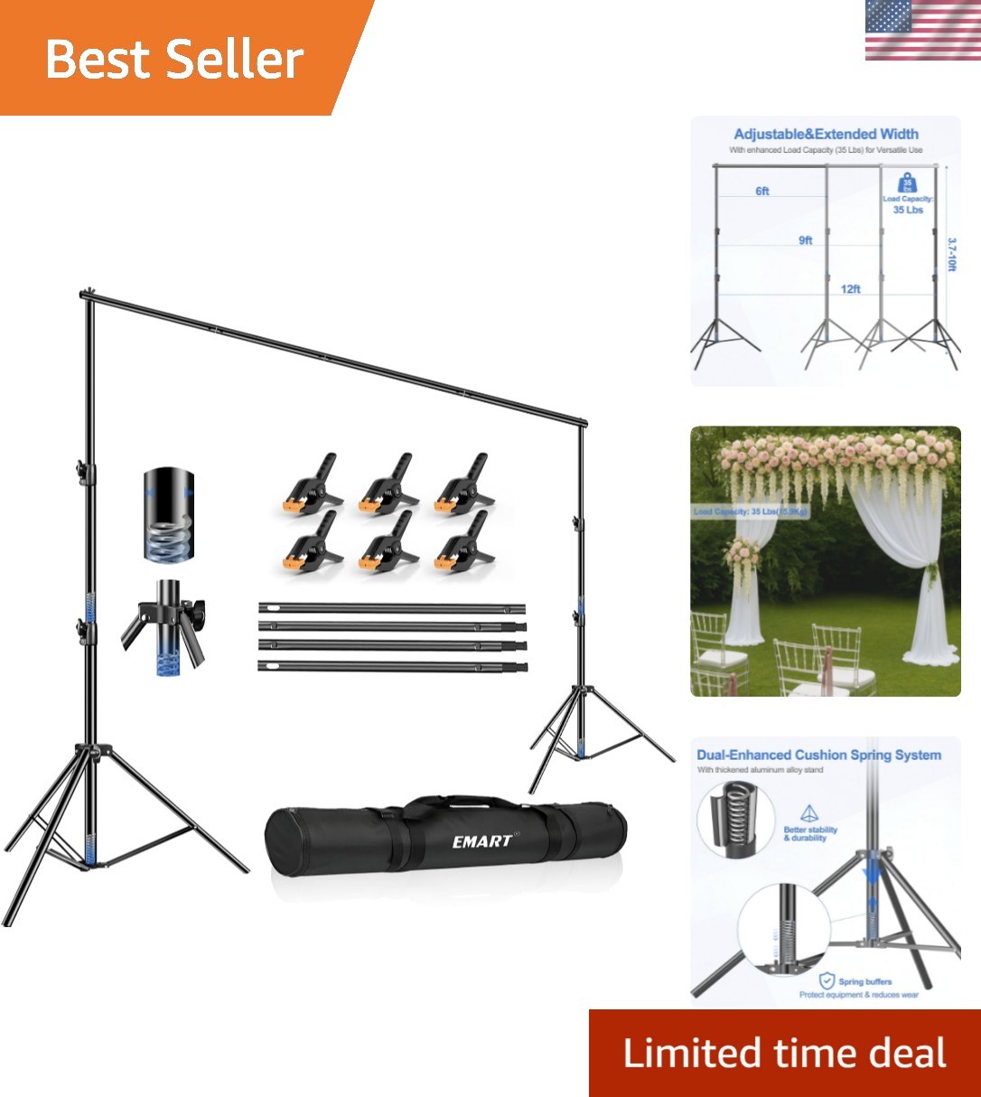 Professional 10x12ft Backdrop Support System – Adjustable with Heavy-Duty Clamps