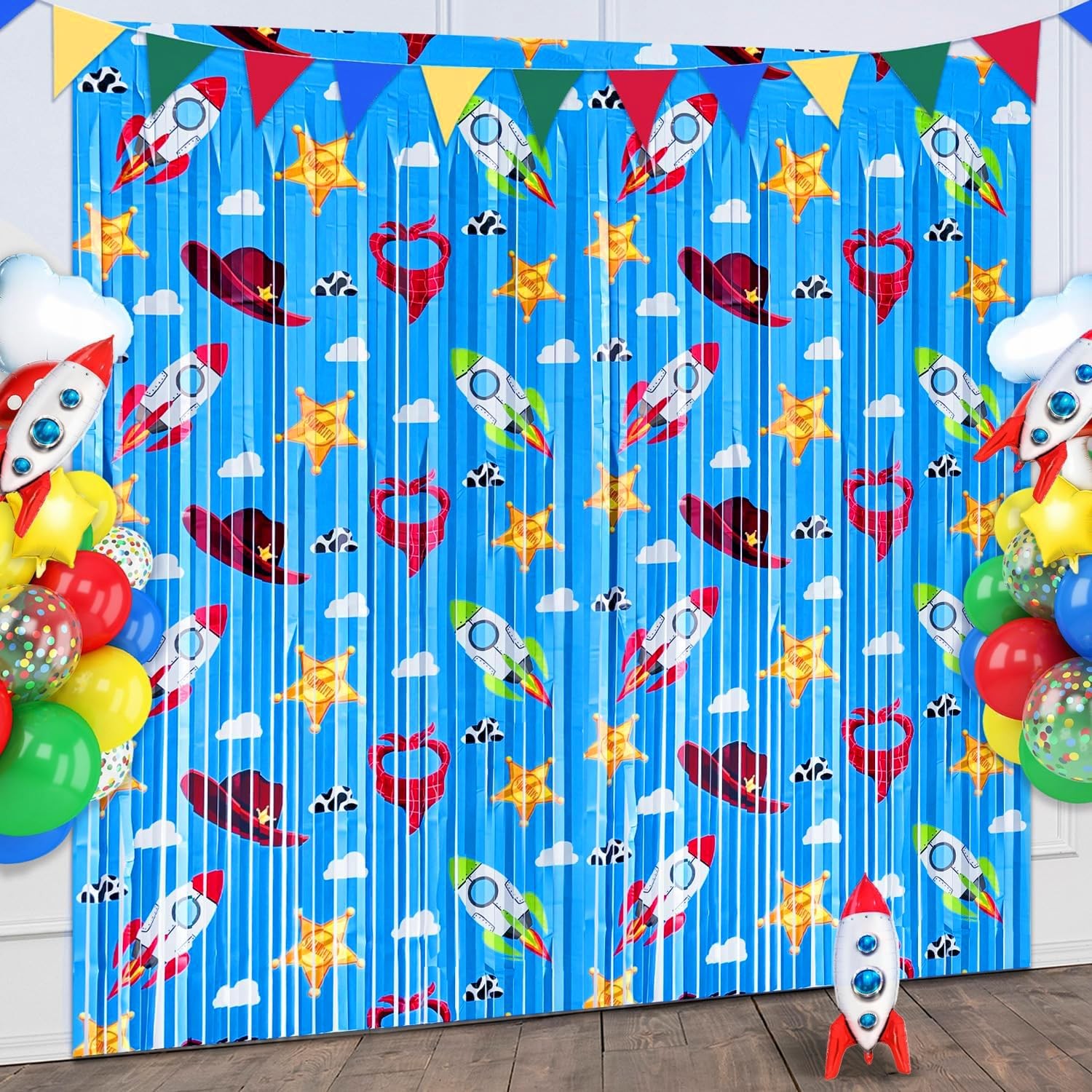 Party Backdrop, 2 Pack Theme Foil Fringe Curtains for Decorations, Tinsel Str…