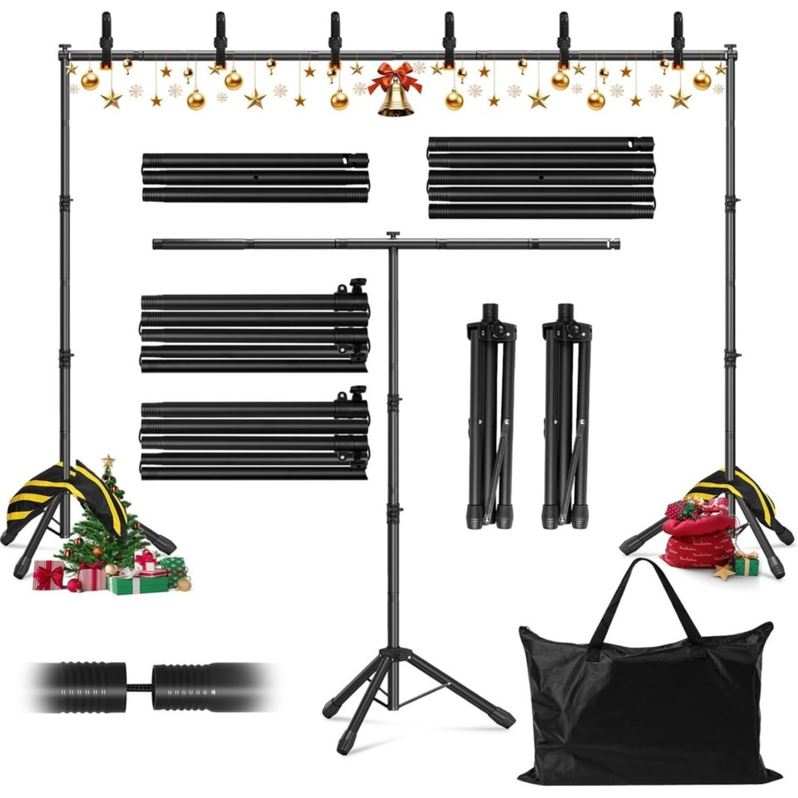 Telescopic Backdrop Stand Adjustable Background Banner Holder With Spring Clamps