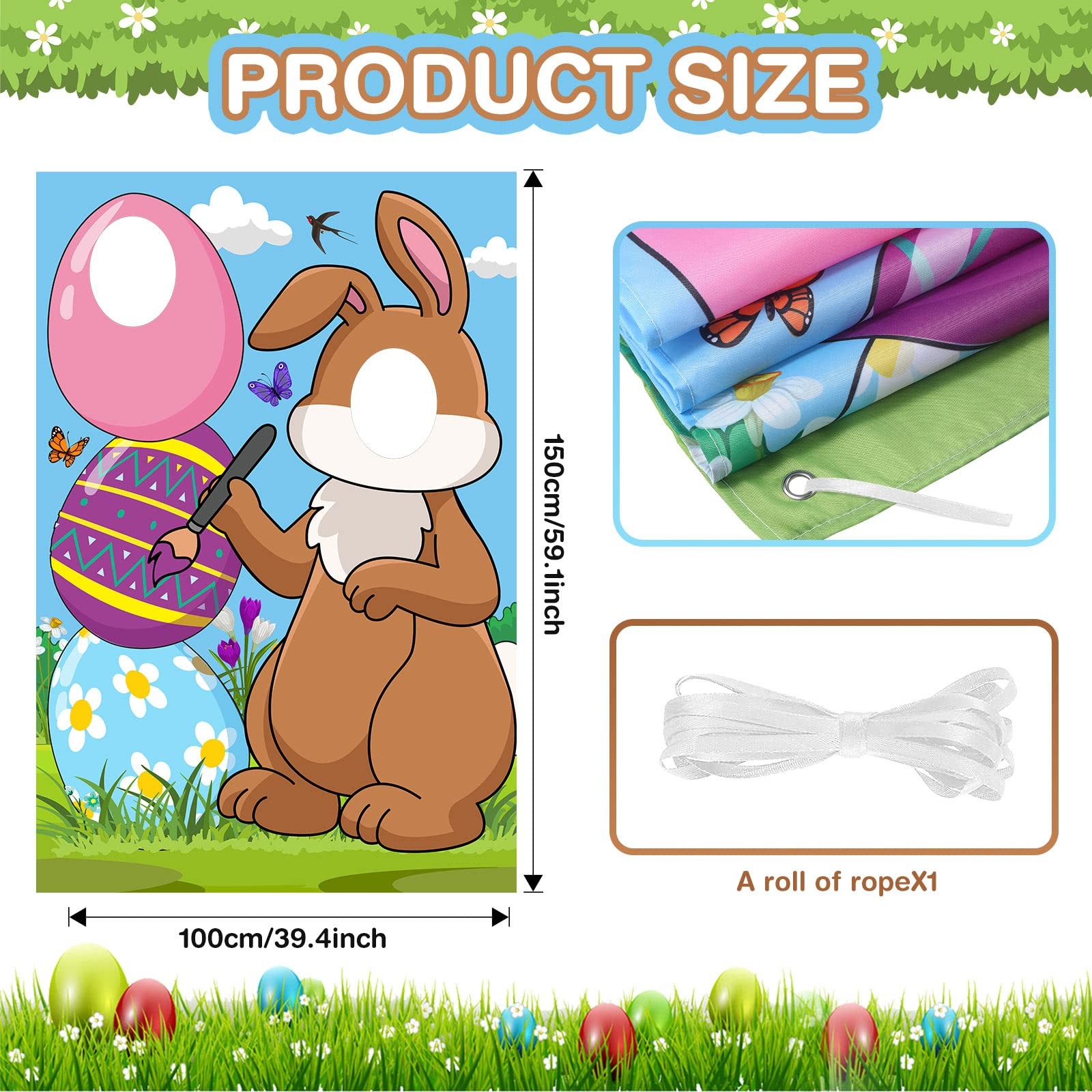Easter Bunny Photo Door Banner, Large Fabric, Happy Easter Photo Props, Egg B…
