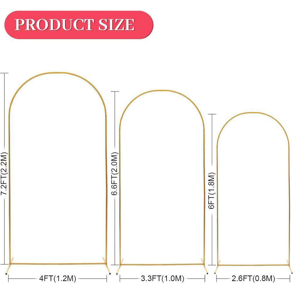 10 In. X 5 In. Gold Metal Arbor Arch Backdrop Stand Set 3PCS (7.2Ft, 6.6Ft, 6Ft)