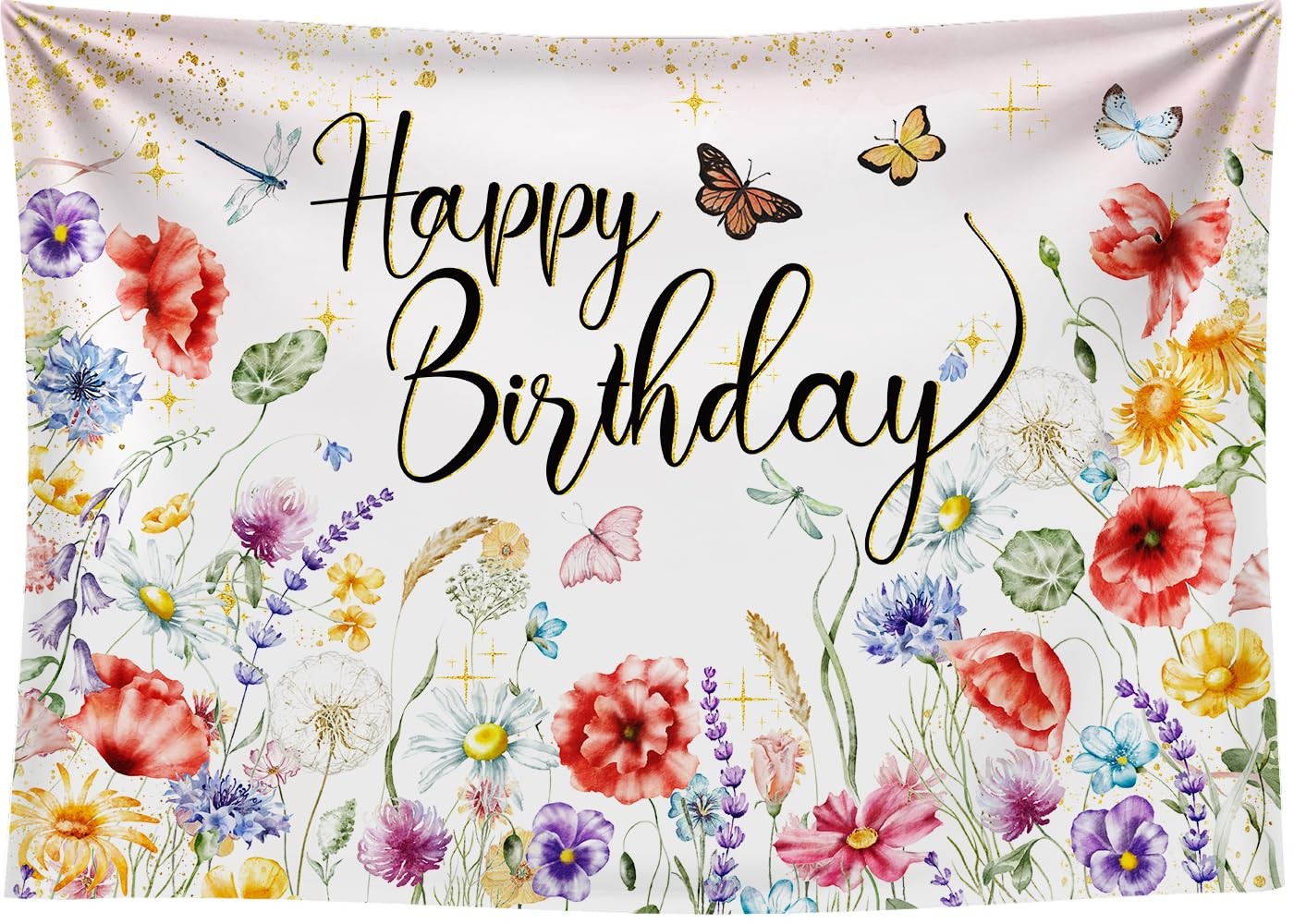 Wildflower Happy Birthday Backdrop 7x5FT Spring Watercolor Floral Background