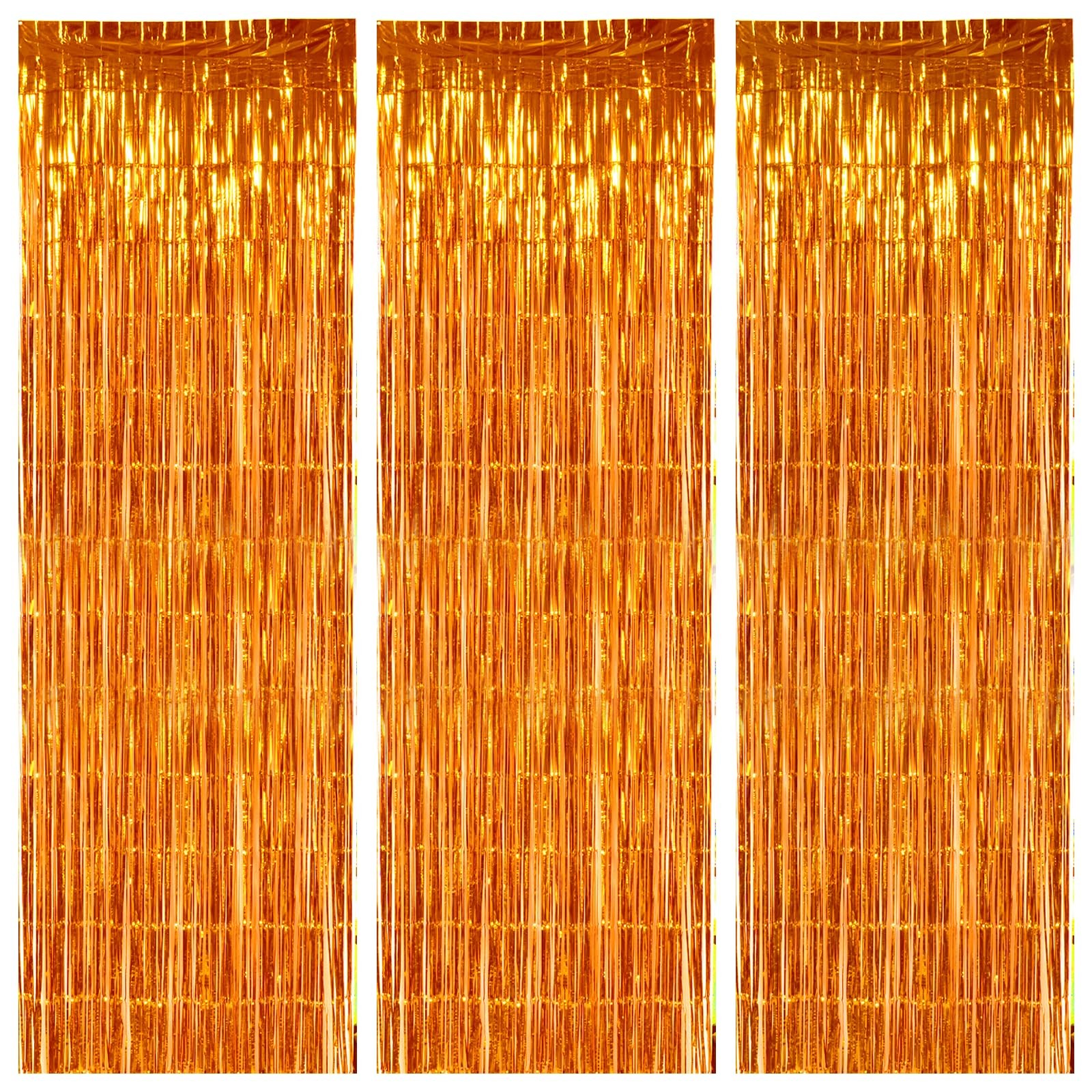 3 PCS Orange Door Streamers Metallic Foil Fringe Curtains Party 9.9×6.6 FT