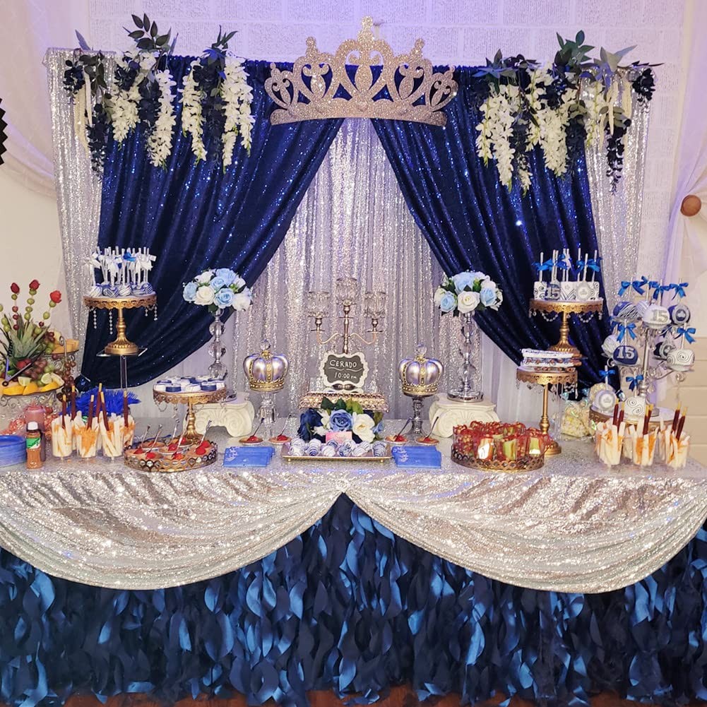6FT x 8FT Navy Blue Sequin Photography Backdrop Curtain for Party Decoration,…