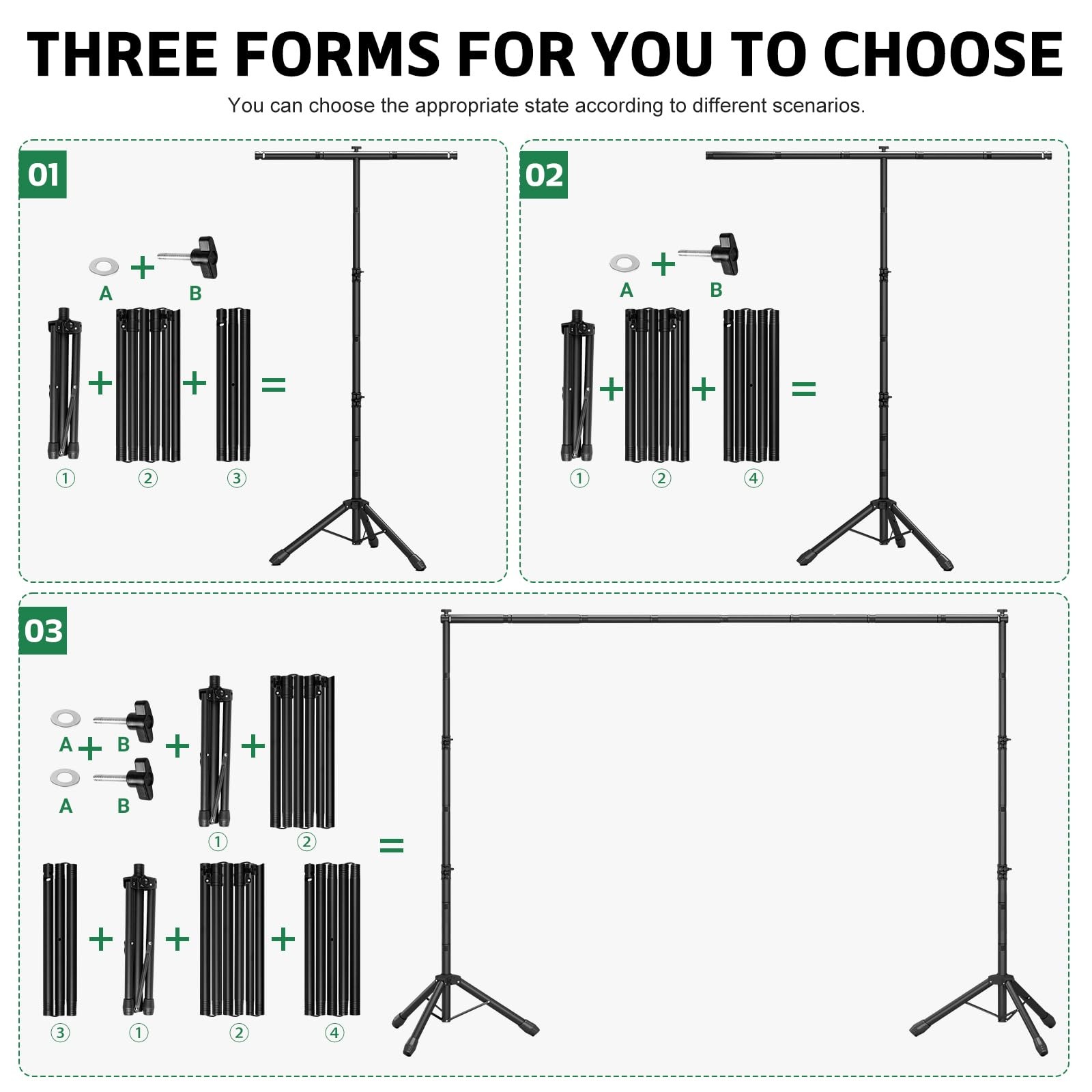 3-in-1 Backdrop Stand Kit 10×8.5 ft for Photography Studio, T-Shape Backdrops