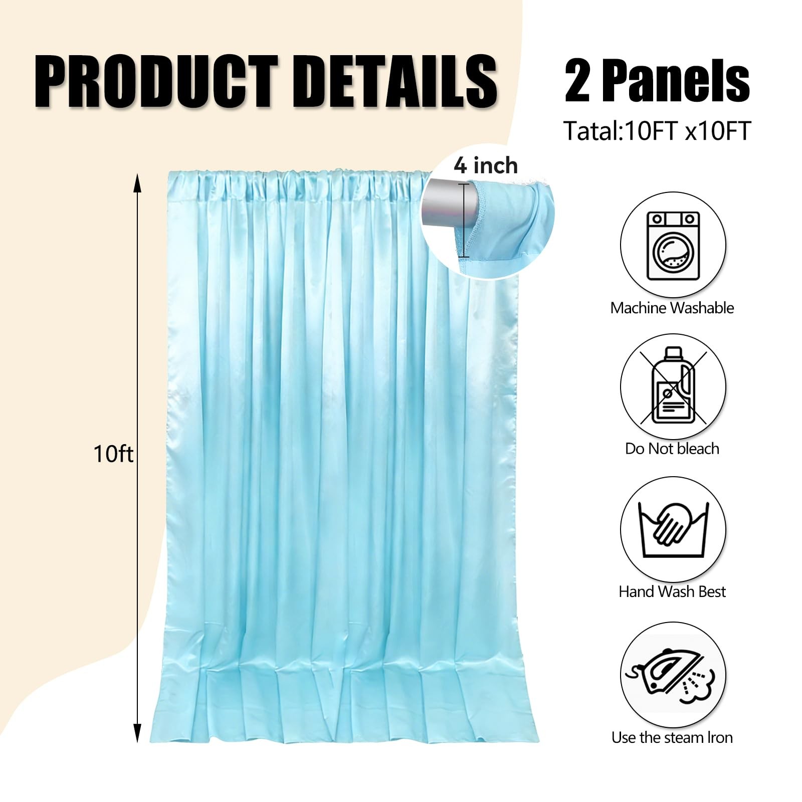 10×10 Ft Lake Blue Backdrop Curtains Fabric Satin Rod Pocket Party 2 Panels