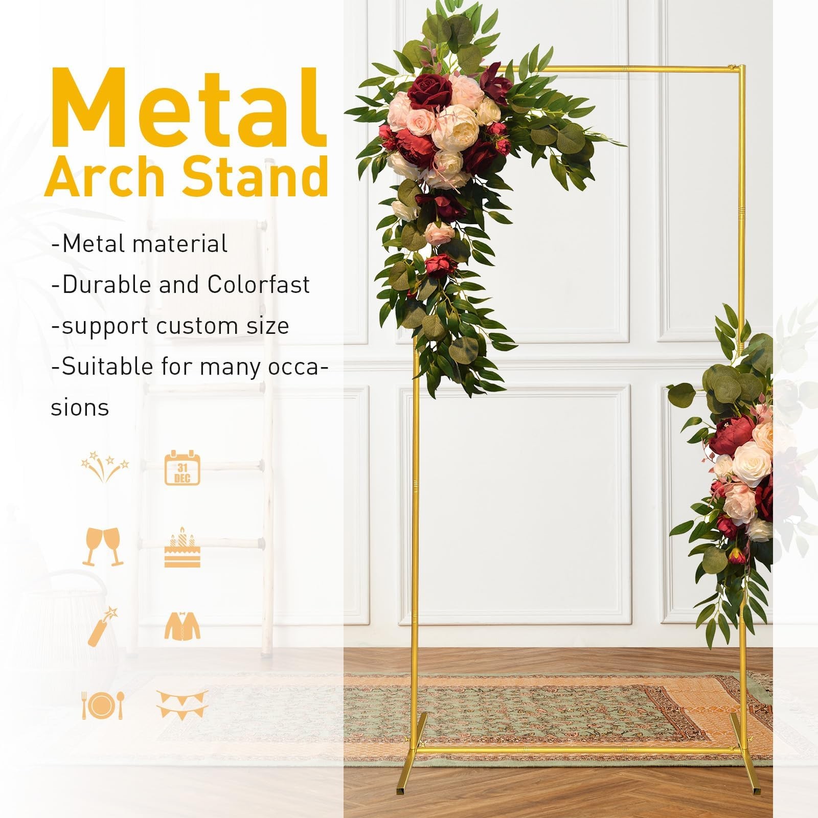 Wedding Arch Backdrop Stand 6.6×6.6 FT Gold Square Balloon Arch Frame for Wed…